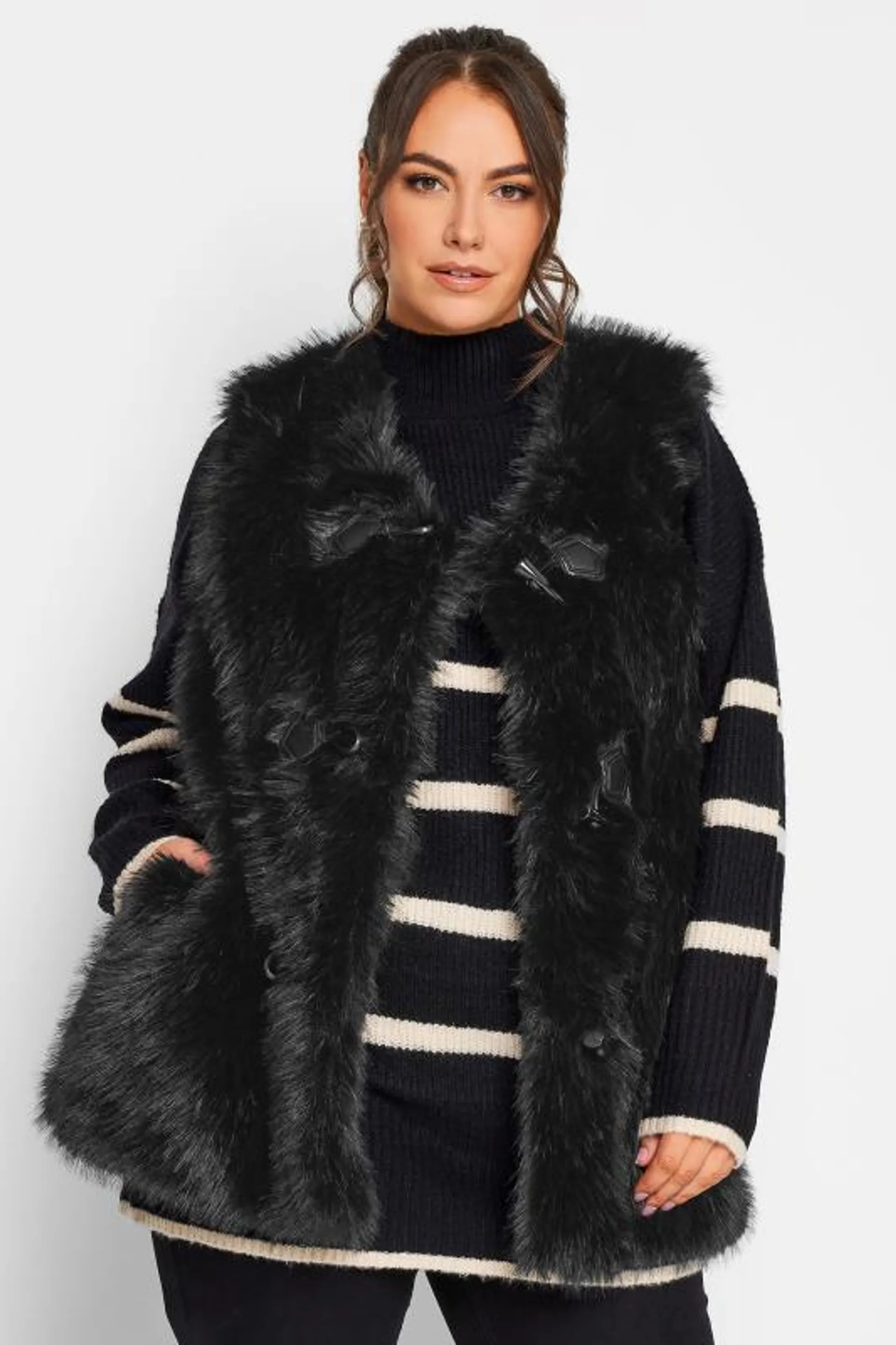 YOURS Curve Black Faux Fur Gilet