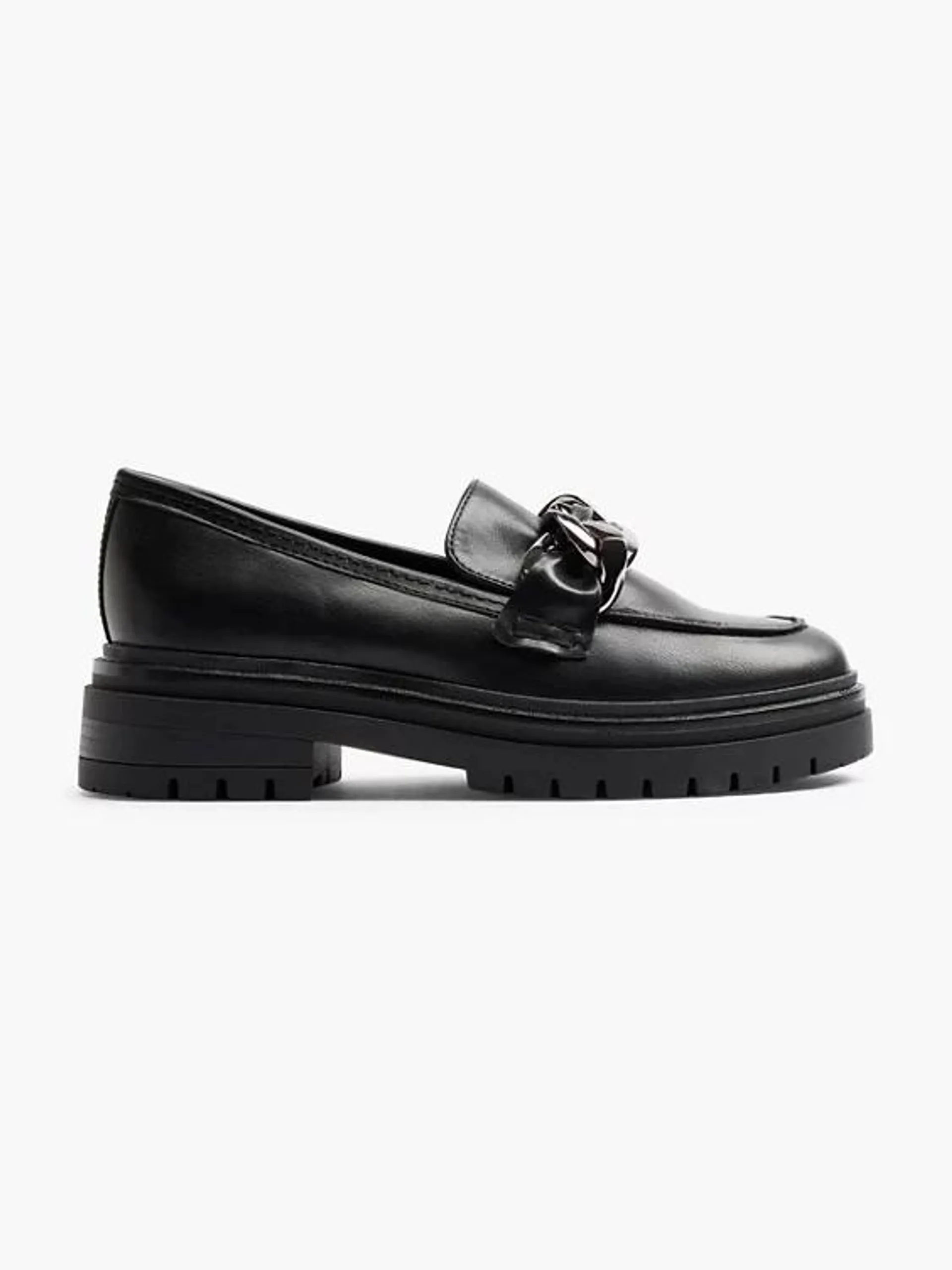 Black Chunky Loafer With Gun Metal Chain