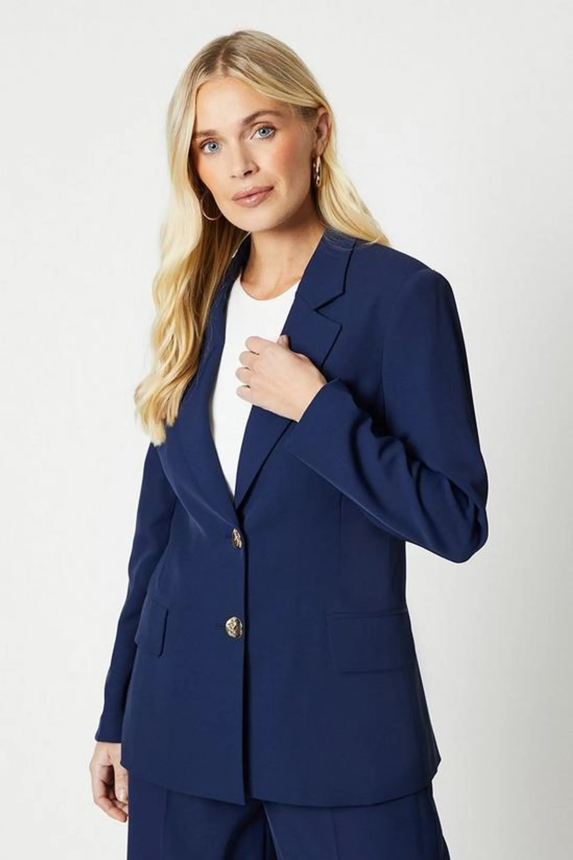 Petite Button Detail Double Breasted Blazer