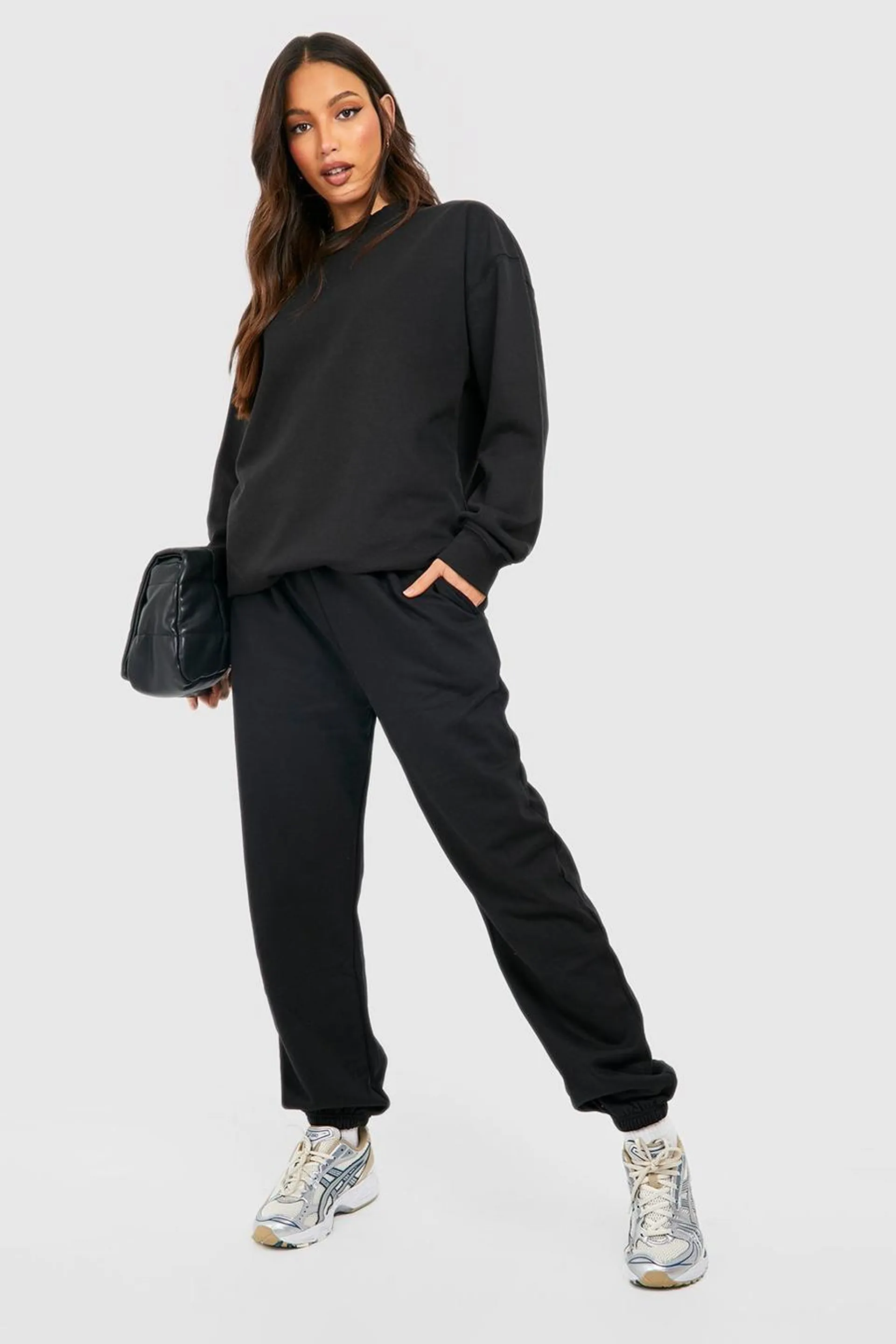 Black Tall Oversized Cuffed Hem Mid Waist Jogger