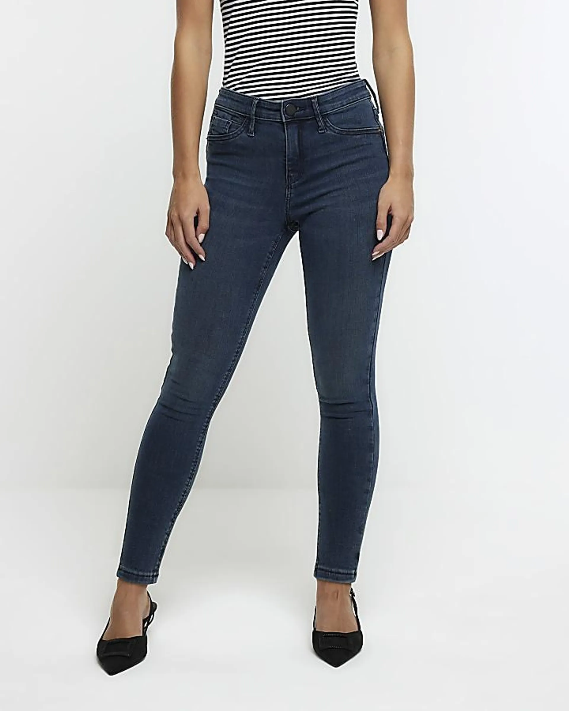 Petite blue mid rise skinny jeans