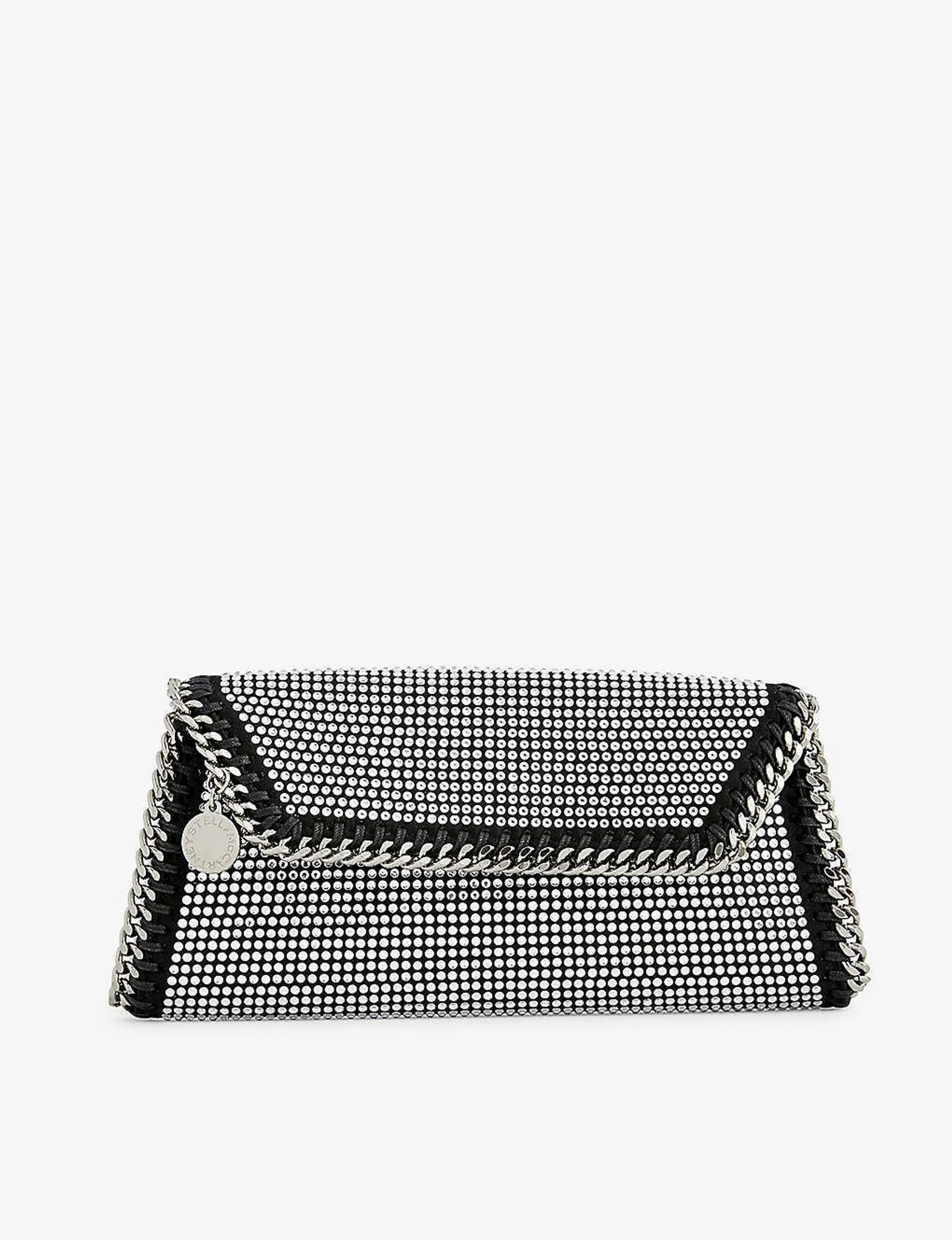 Falabella bead-embellished woven clutch bag
