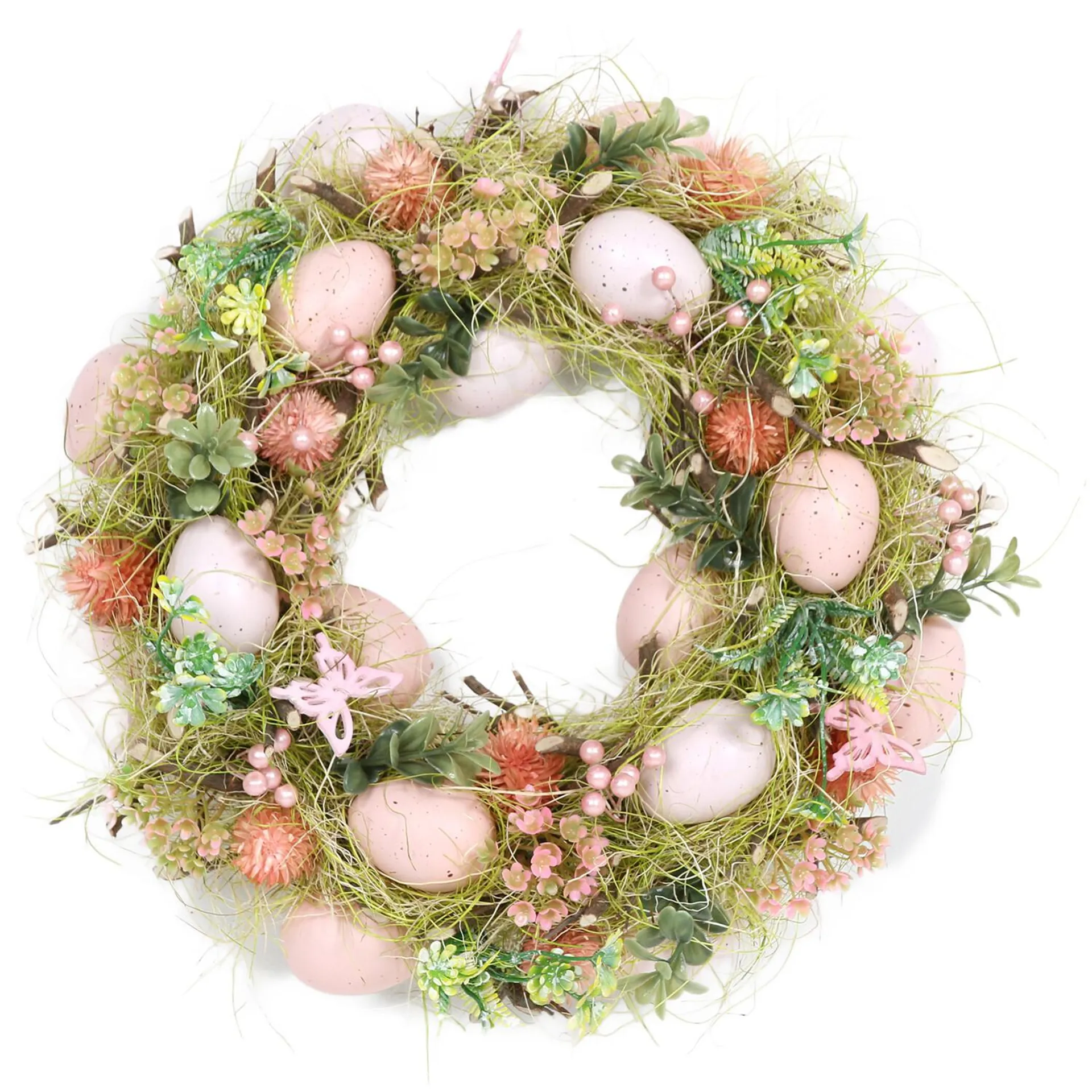 Easter Pink Flowers and Eggs Wreath