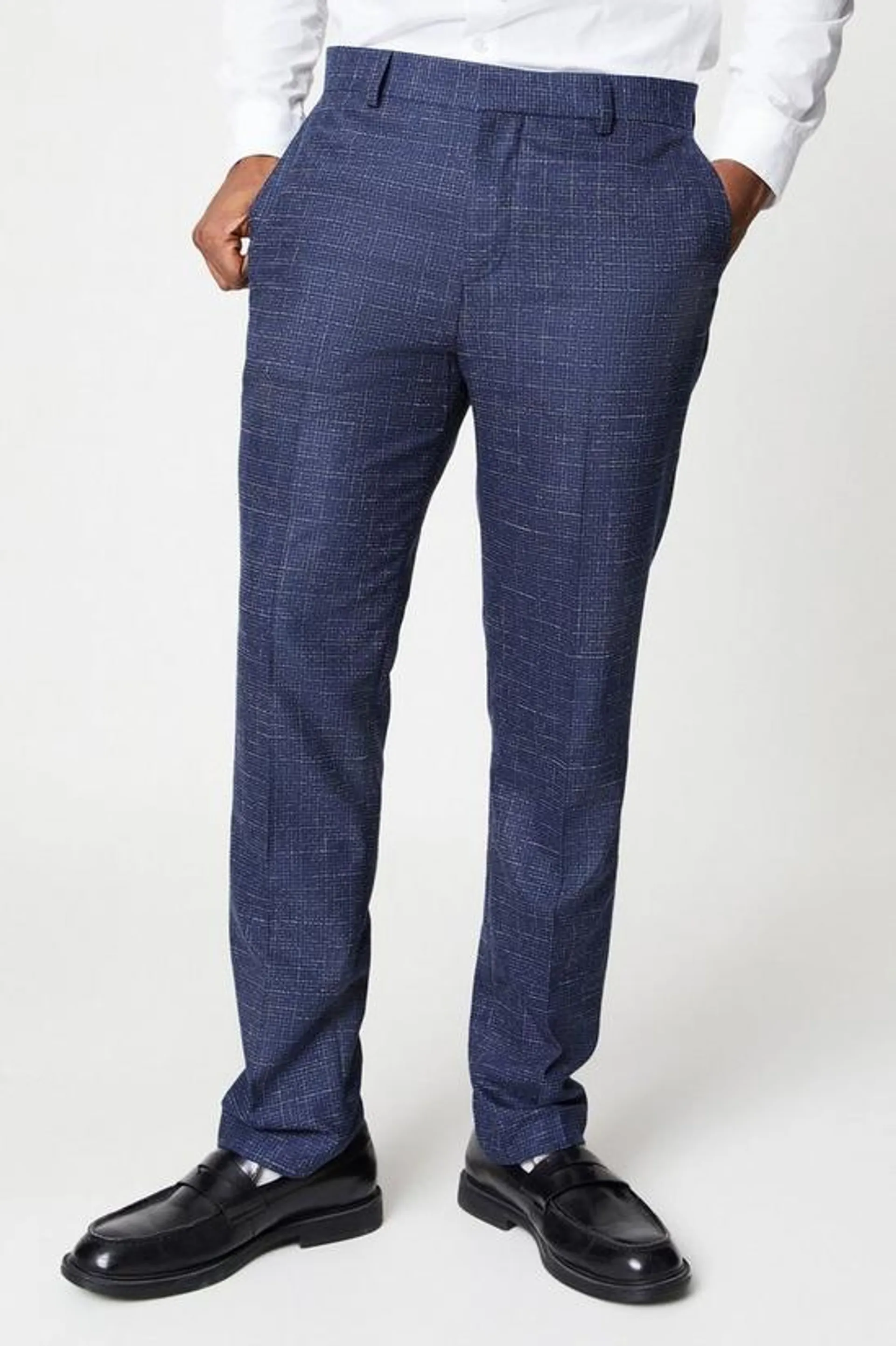 Navy Textured Grid Suit Trouser
