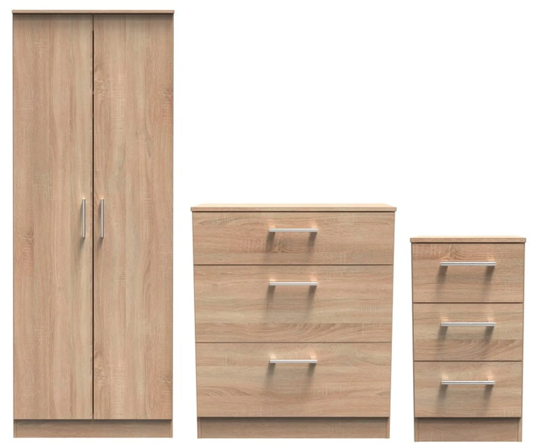 Denver Ready Assembled 3 Piece Bedroom Furniture Set - Oak