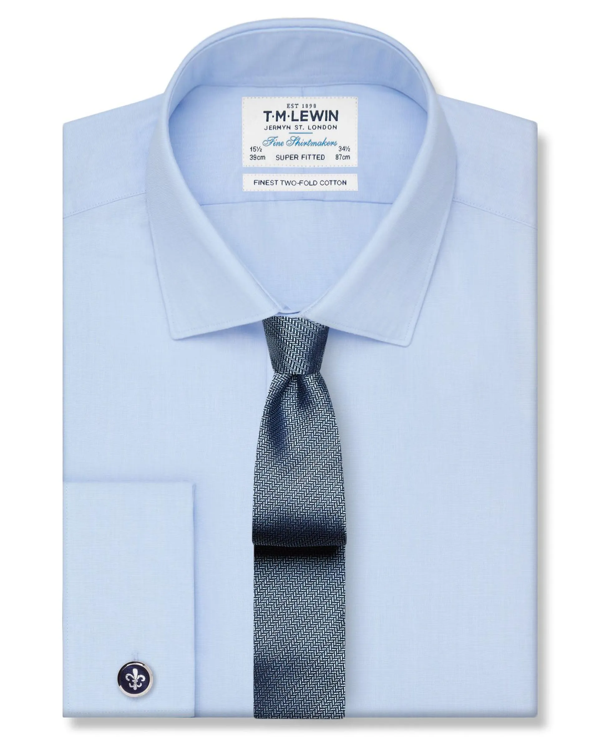 Super Fitted Double Cuff Plain Light Blue Shirt