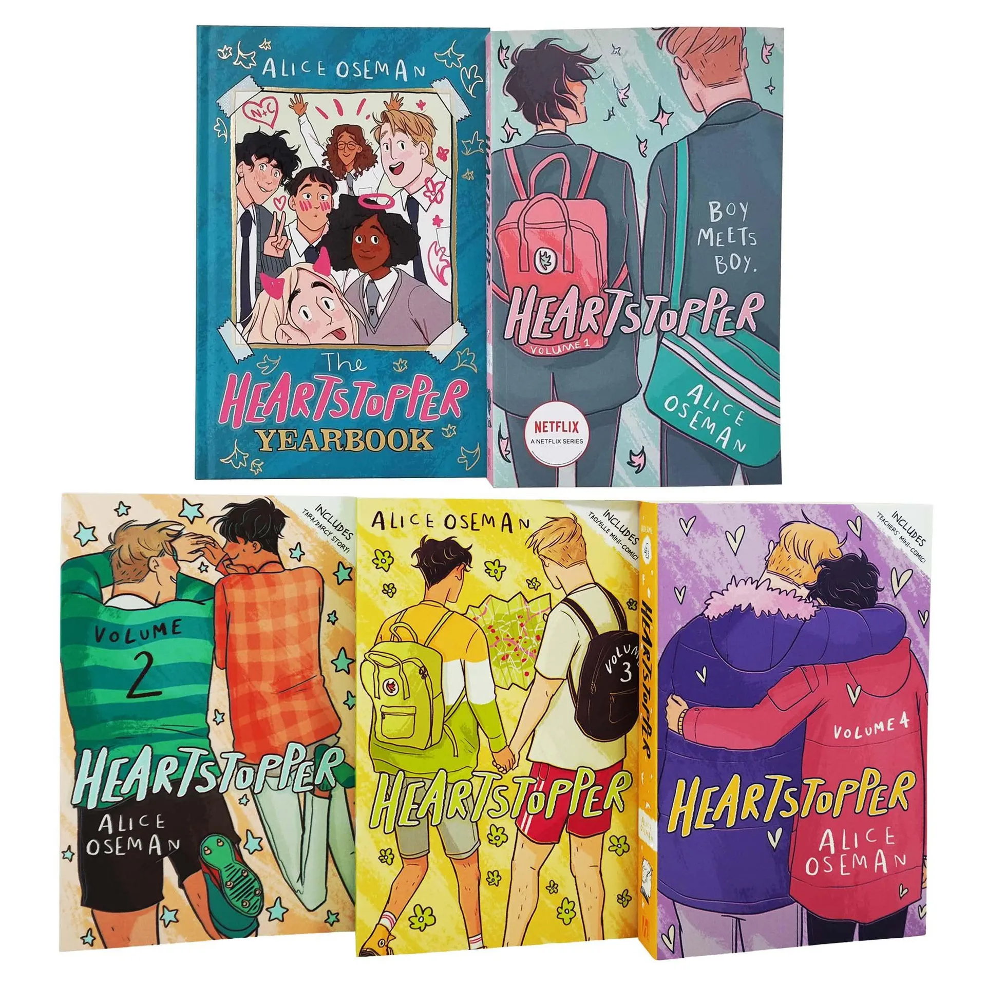 Heartstopper Series Volume 1-4 & Heartstopper Yearbook (Hardback) 5 Books Collection Set By Alice Oseman