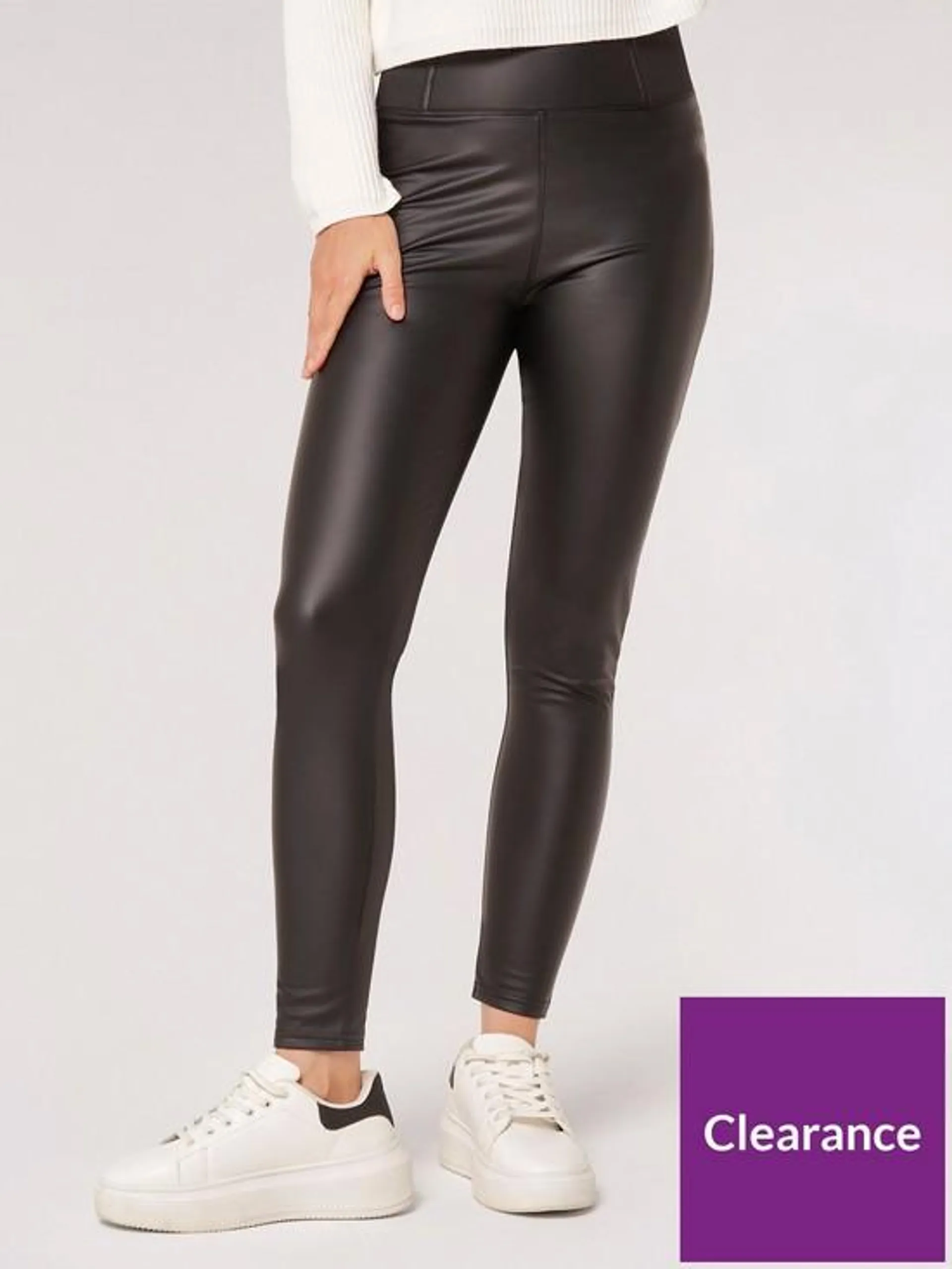 Ribbed Elastic Waist Pu Legging