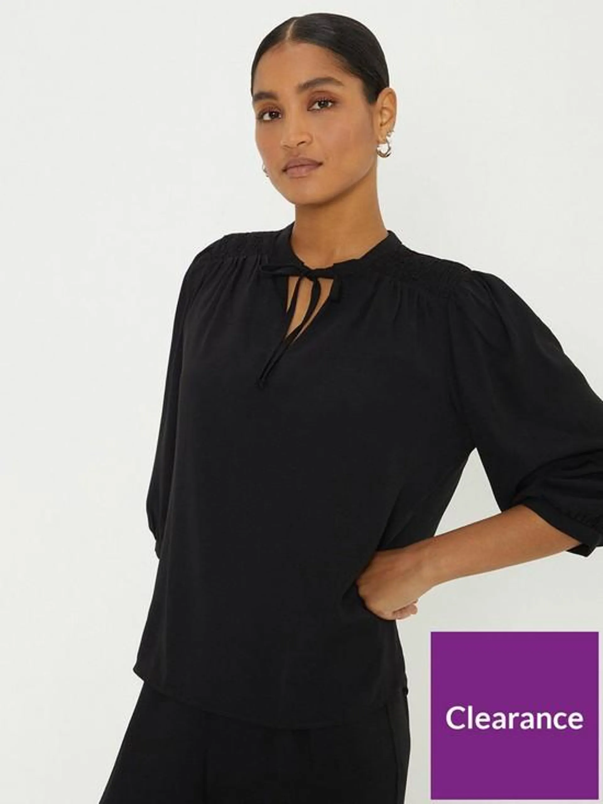 Shirred Shoulder Top - Black