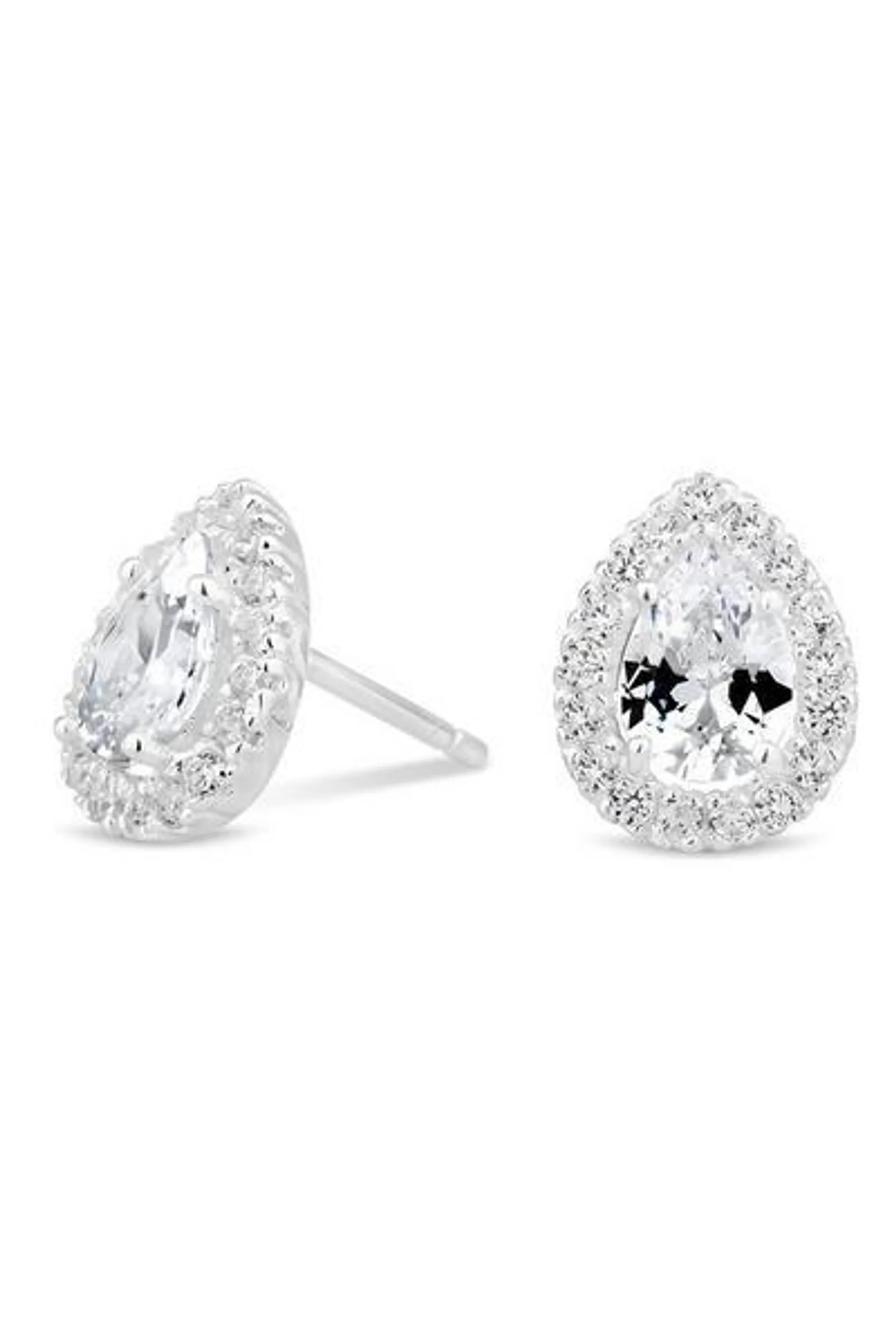 Sterling Silver 925 With Cubic Zirconia Halo Pear Stud Earrings