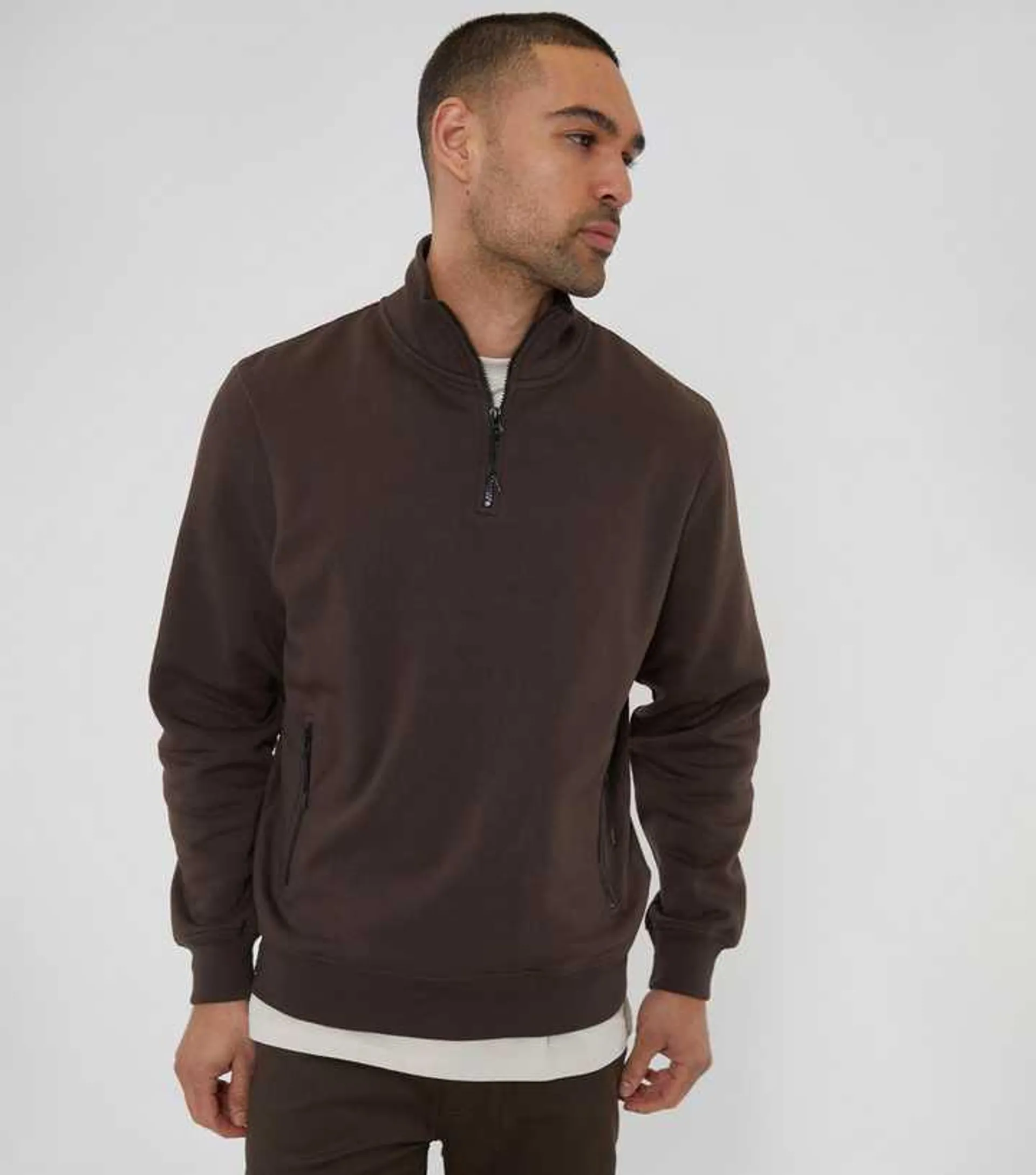 Threadbare Brown Half-Zip Sweatshirt