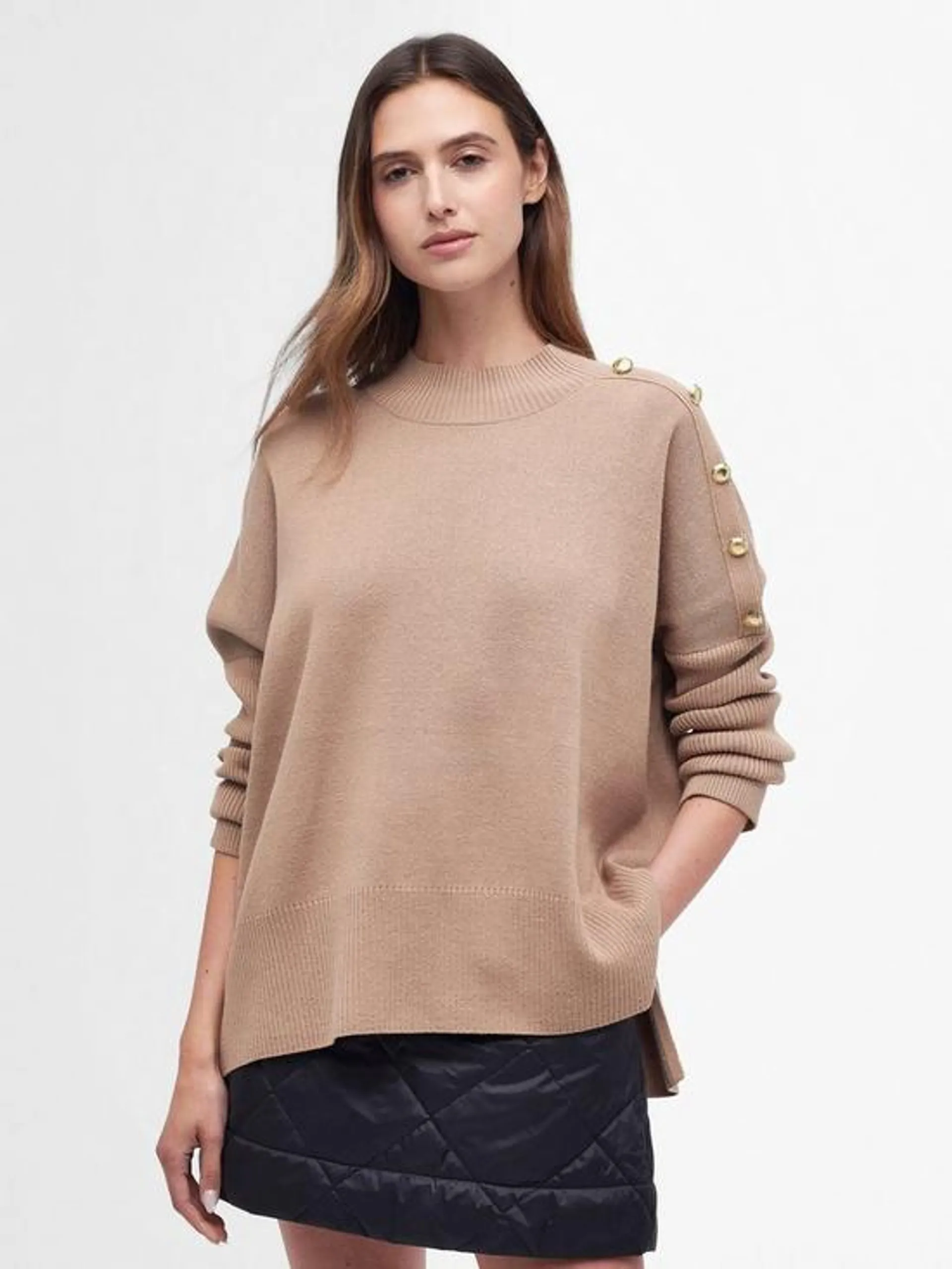 Satellite Button Shoulder Knitted Jumper - Brown