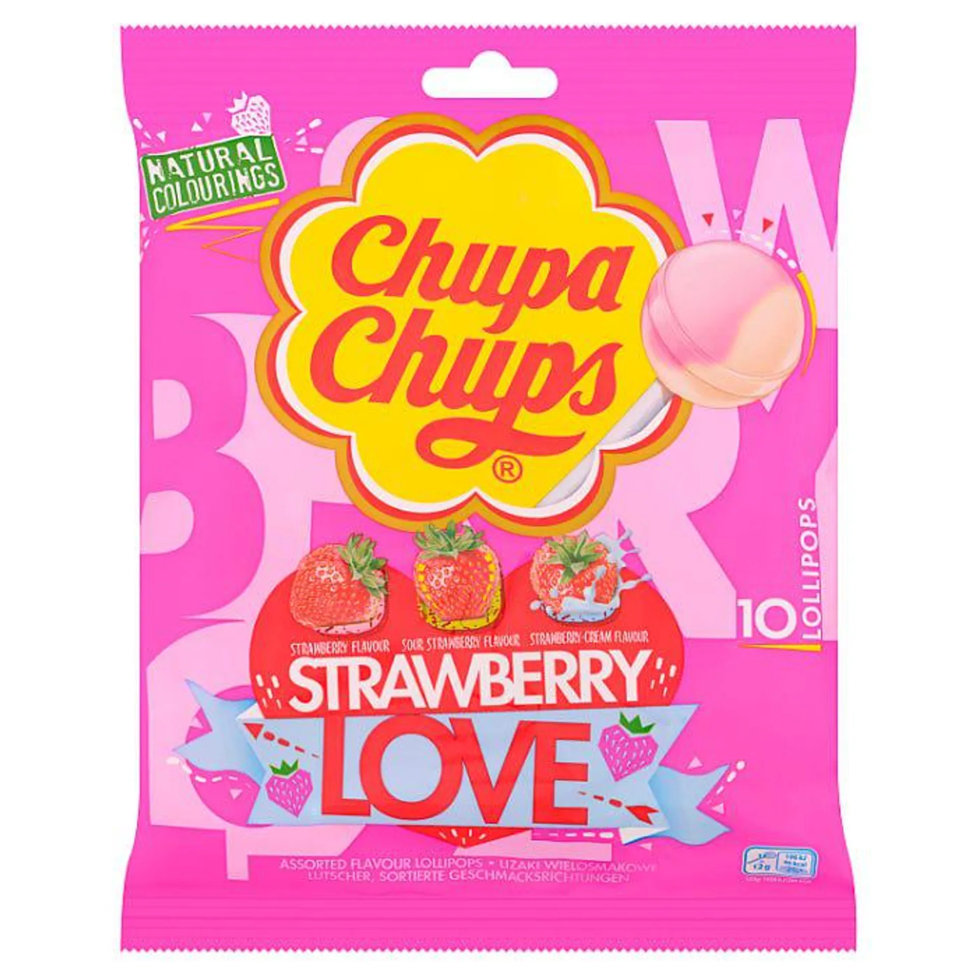 Chupa Chups 10 Strawberry Love Lollipops, 120g