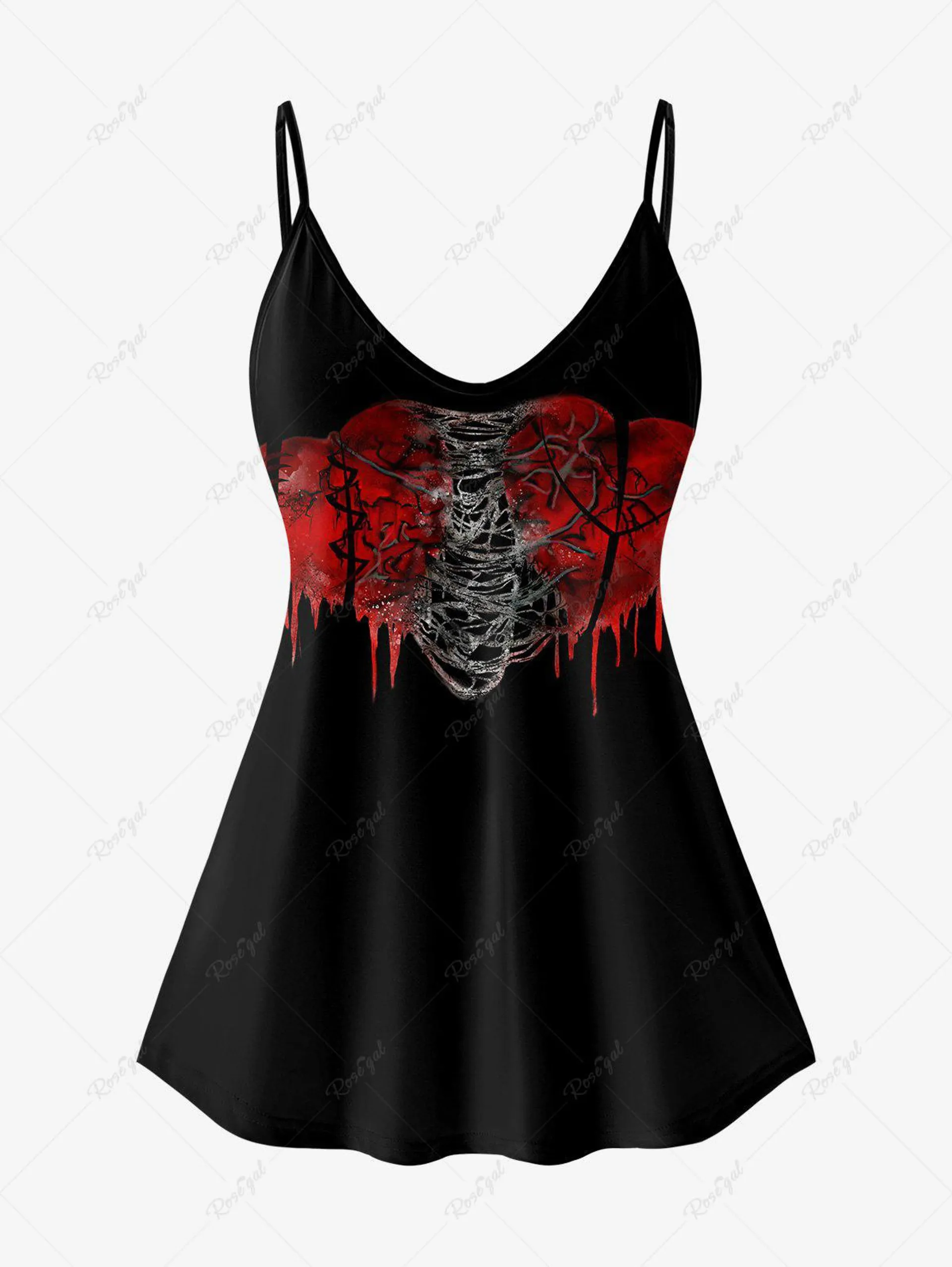 Gothic Ripped Heart Print Cami Top (Adjustable Straps) - 1x | Us 14-16