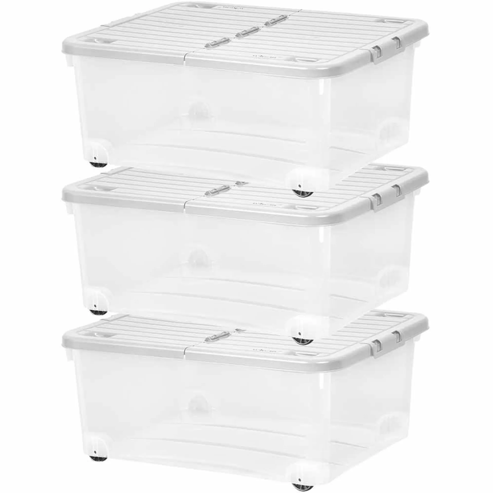 Wham 30L Grey Storage Box Wheels and Lid Set of 3