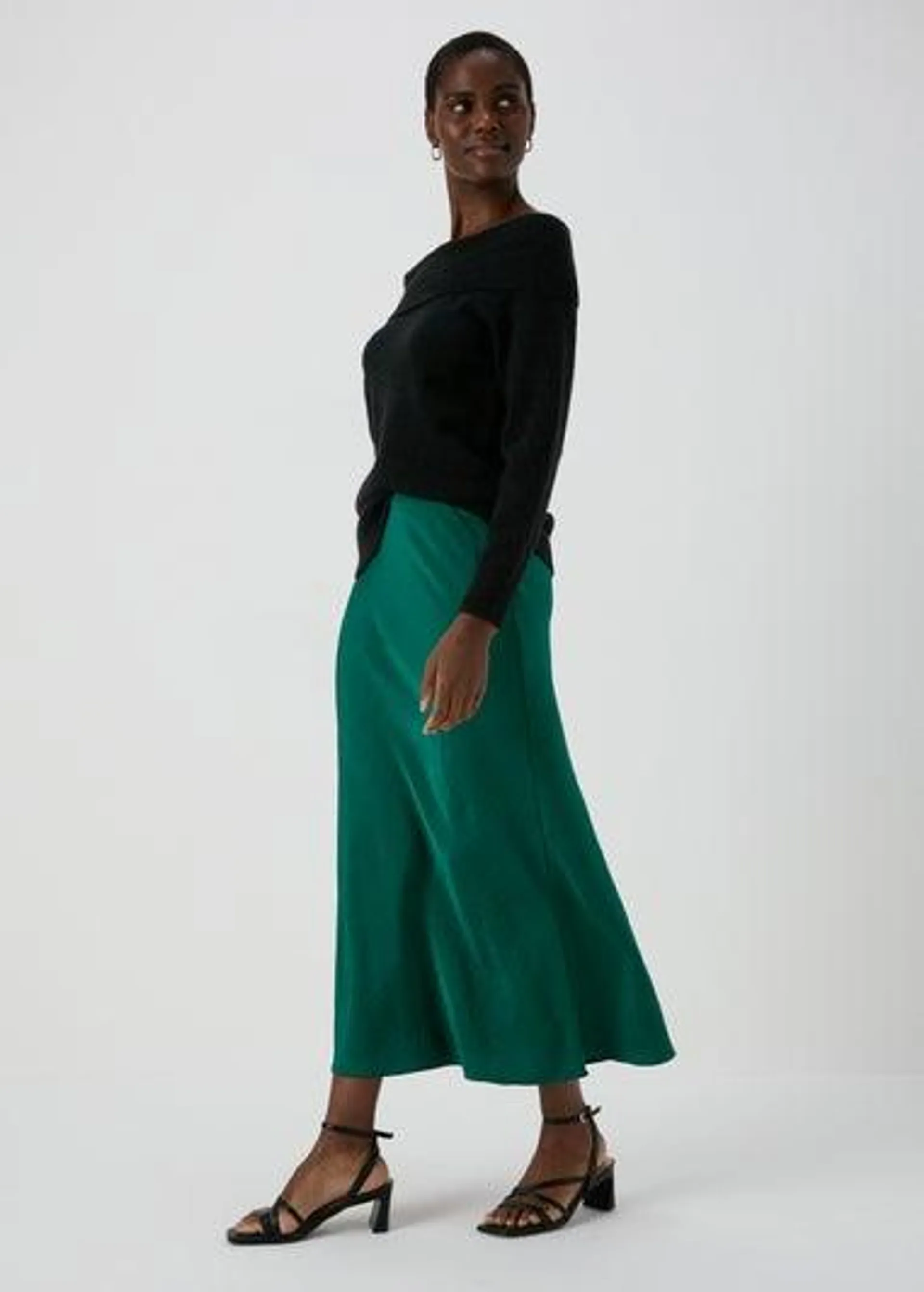 Green Midi Satin Skirt