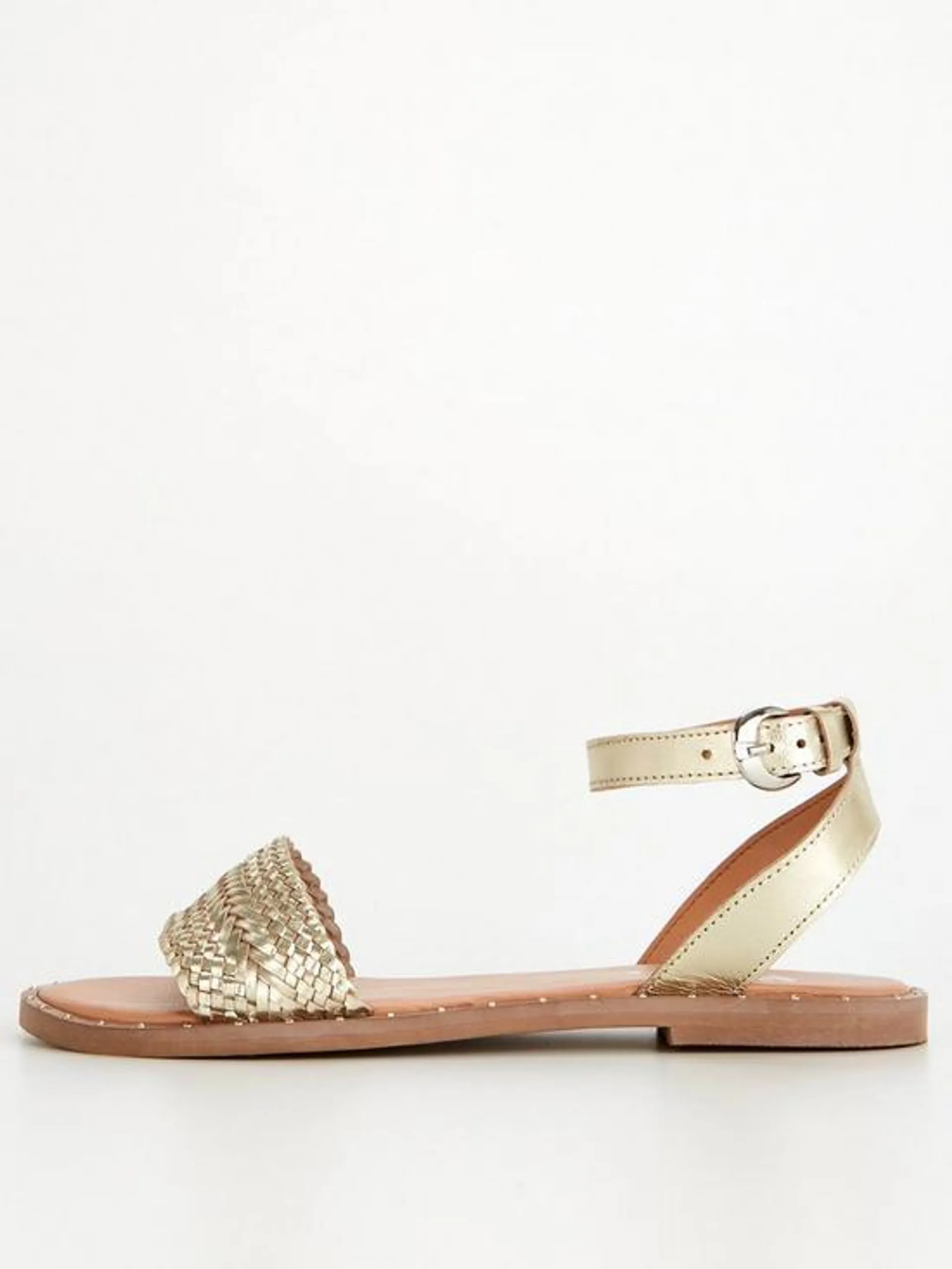 Leather Weave Strap Sandal With Studs