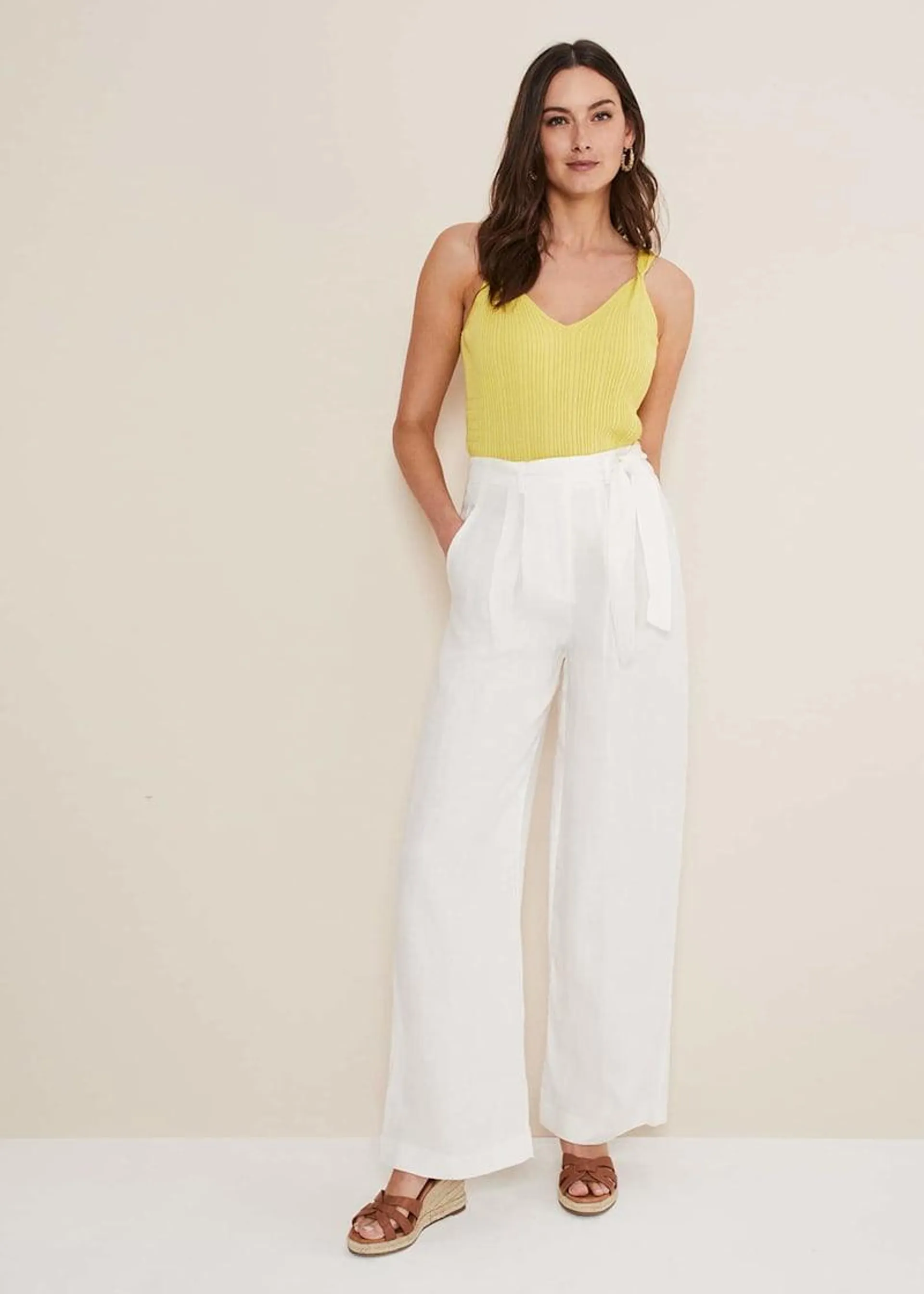 Aaliyah White Linen Wide Leg Trousers