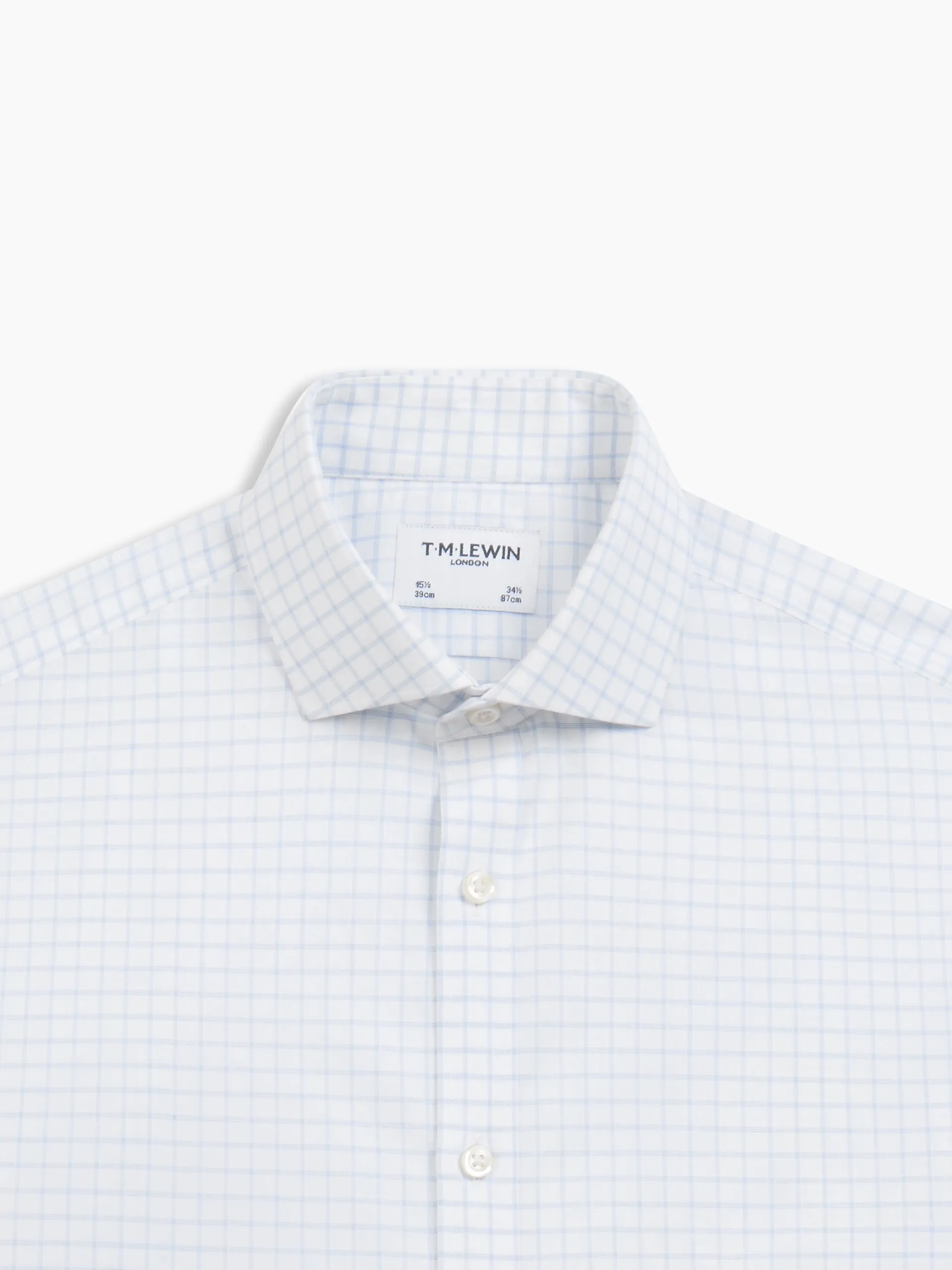 Non-Iron Fitted Blue Dotted Large Check Dobby Classic Collar Single Cuff Shirt