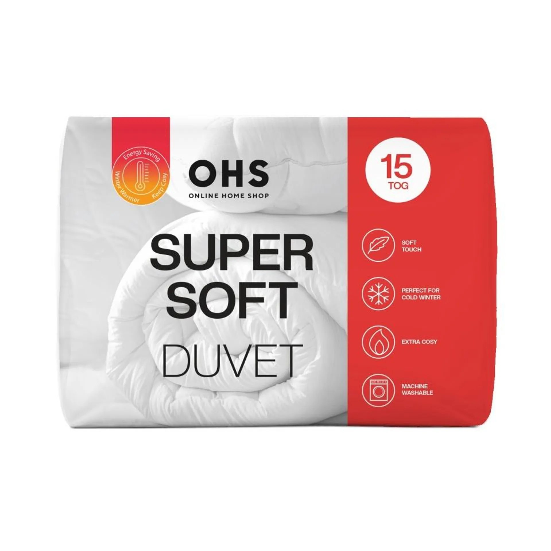 OHS Microfibre Breathable Soft Touch 15 Tog Quilted Duvet, Double - White