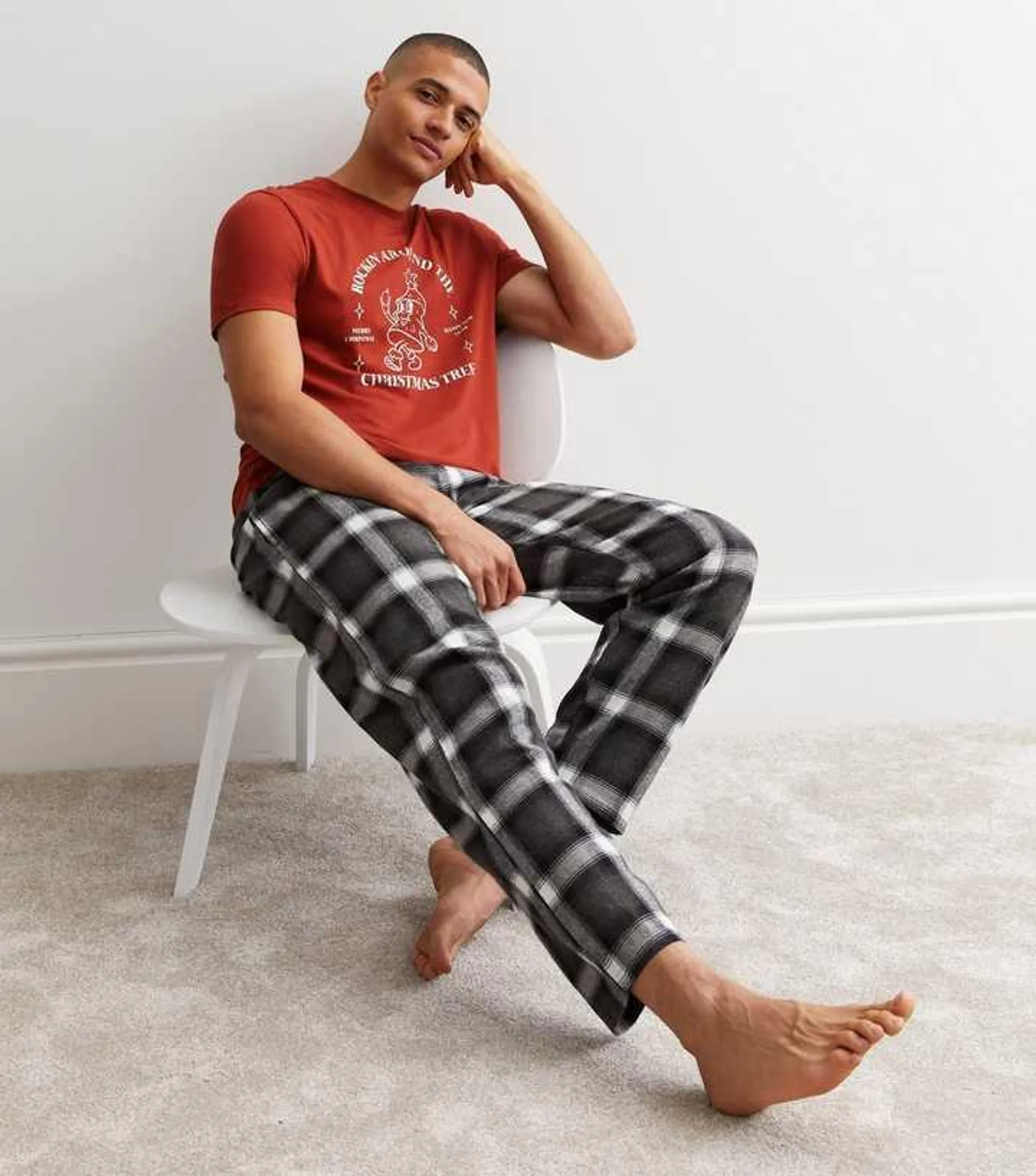 Red Cotton Trouser Pyjama Set with Christmas Tree Logo