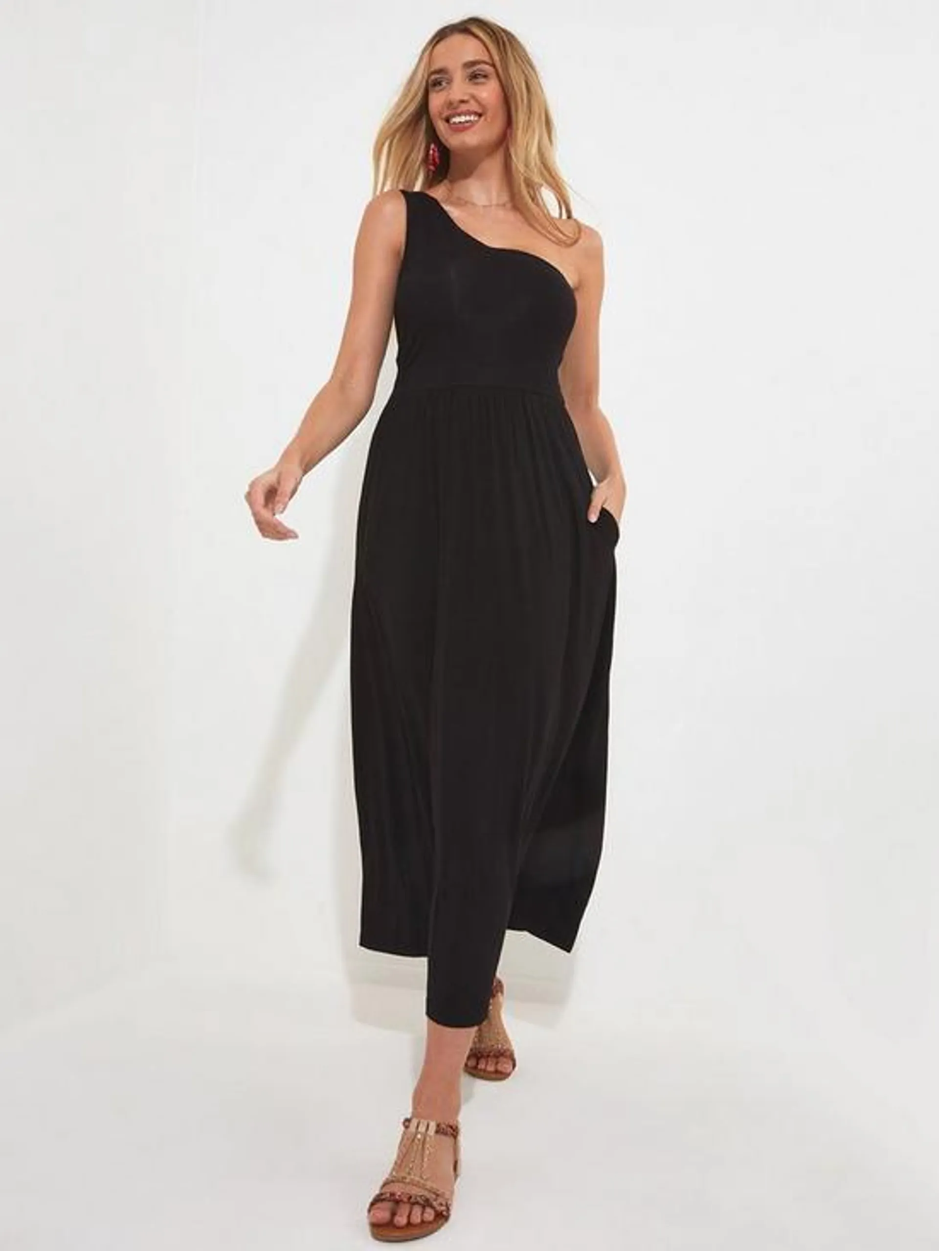 Remarkable One Shoulder Jersey Dress - Black