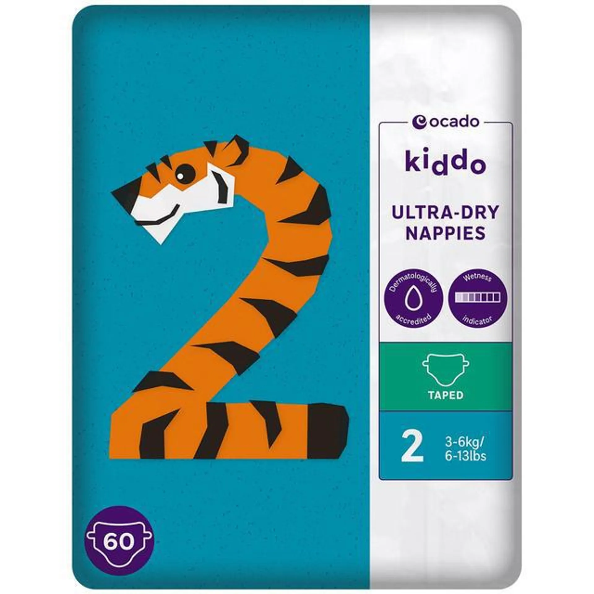 Ocado Kiddo Ultra-Dry Nappies Size 2 (3-6kg) 60 per pack