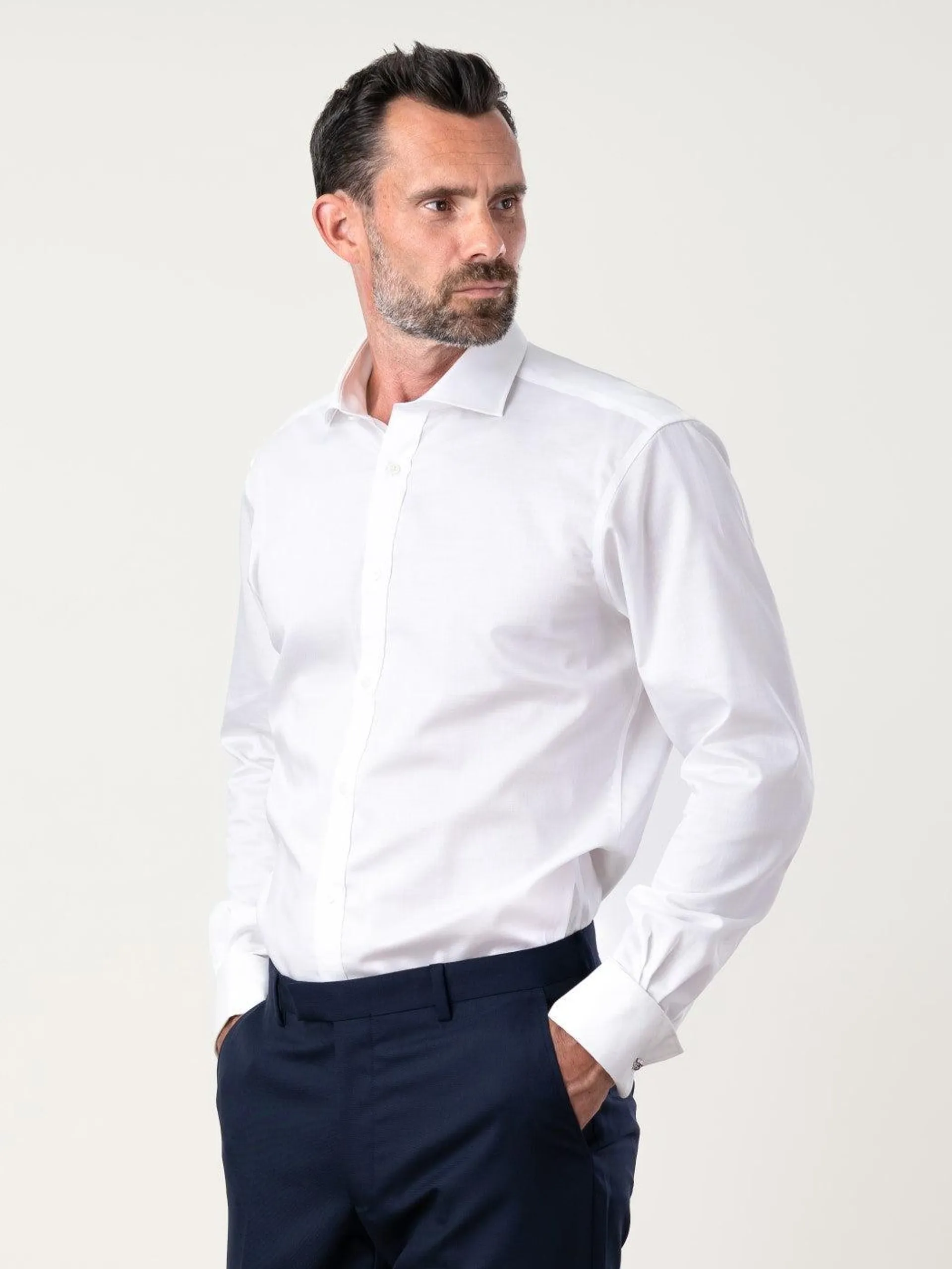 Max Performance Fitted White Double Cuff Shirt