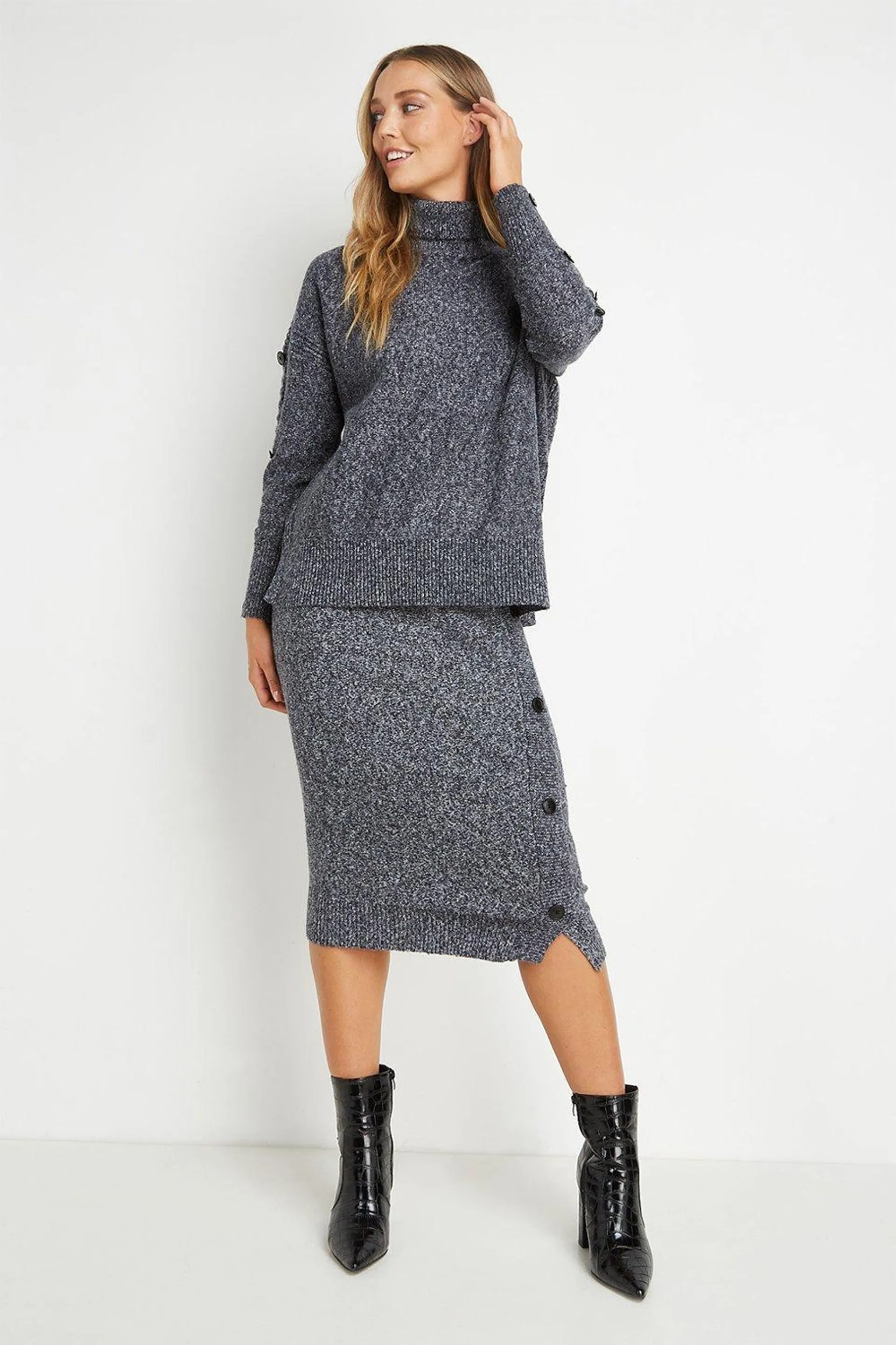 Charcoal Button Sleeve Detail Jumper