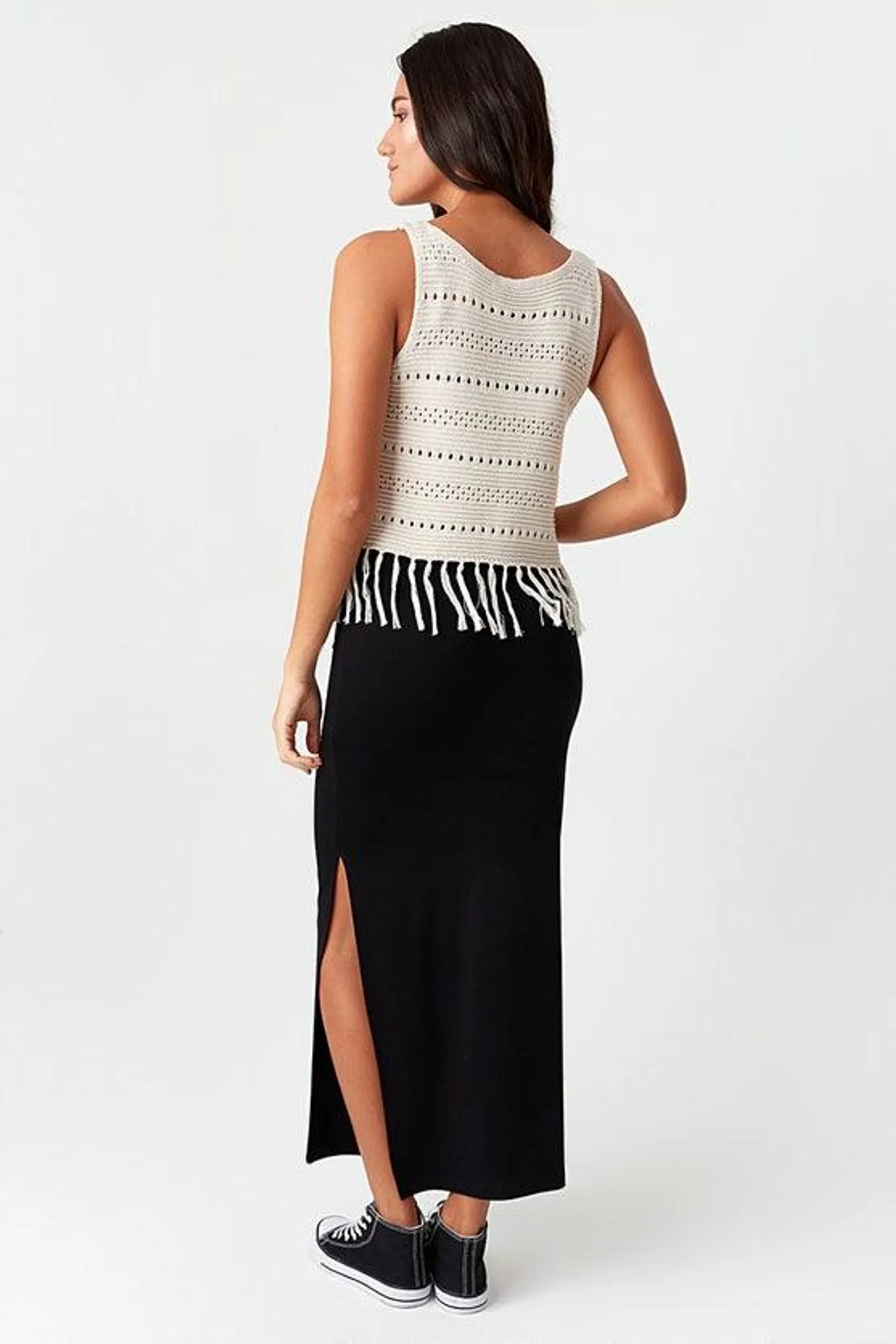 Black Side Split Jersey Maxi Skirt