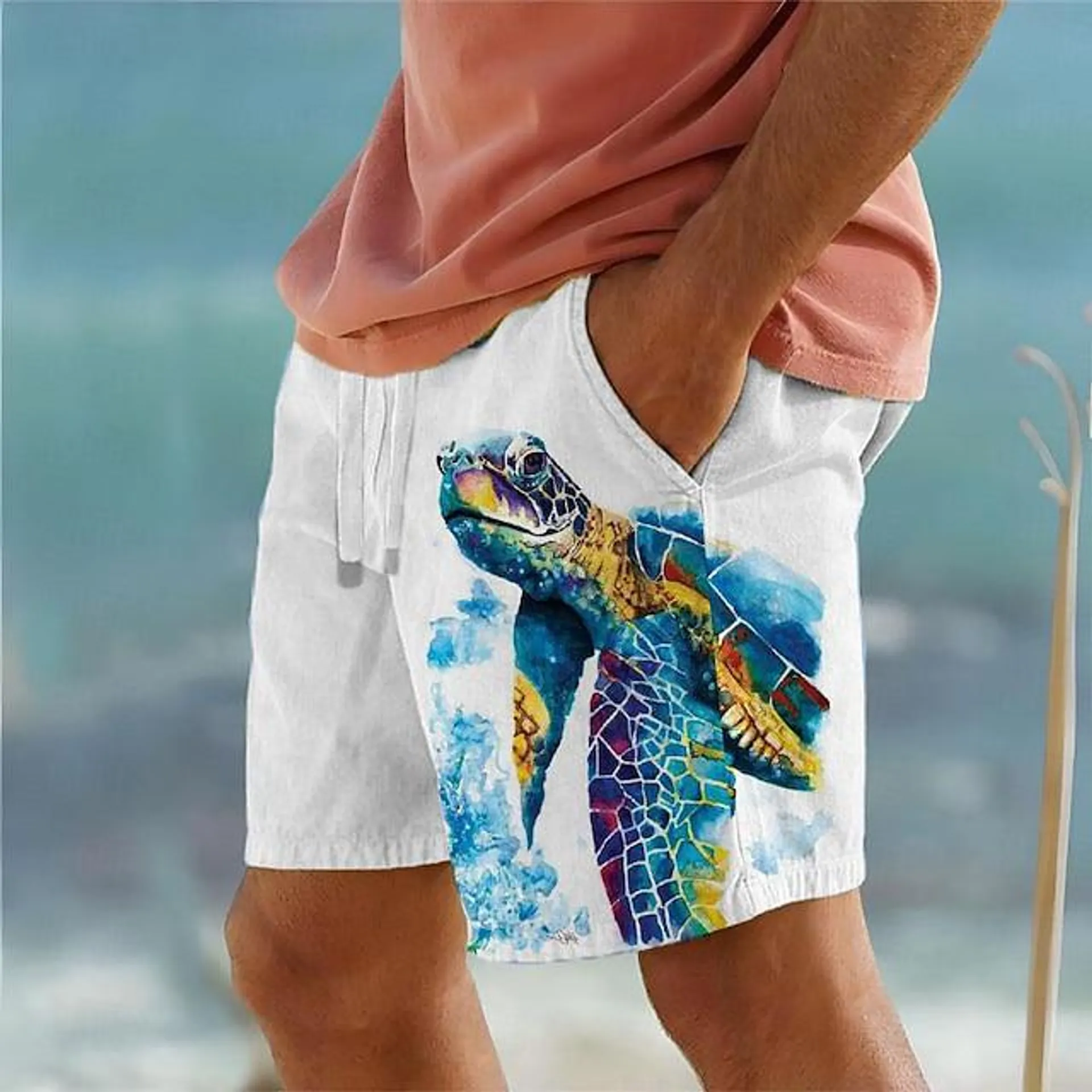Sea Turtle Men's Resort 3D Printed Board Shorts Swim Trunks Elastic Waist Drawstring with Mesh Lining Aloha Hawaiian Style Holiday Beach S TO 3XL