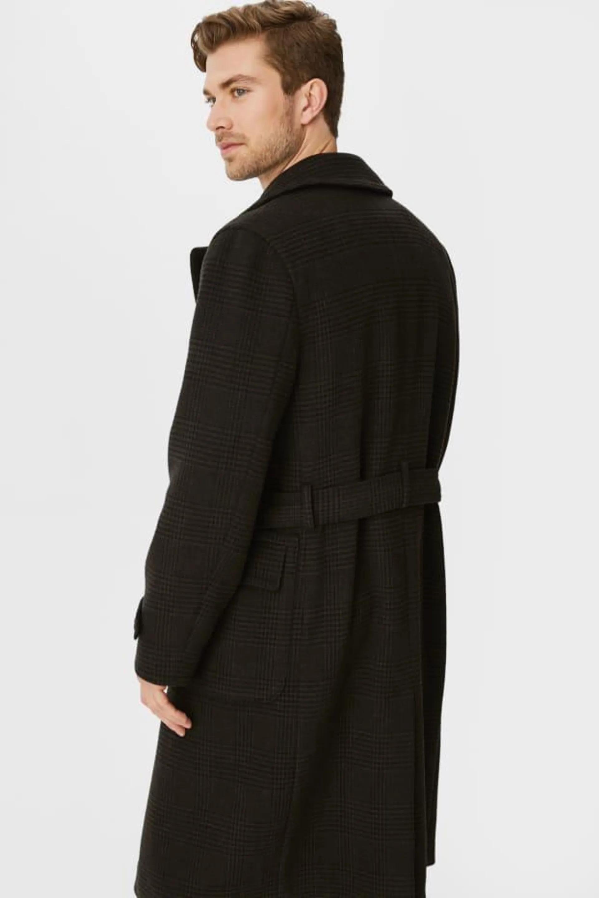 Trench coat - wool blend - check