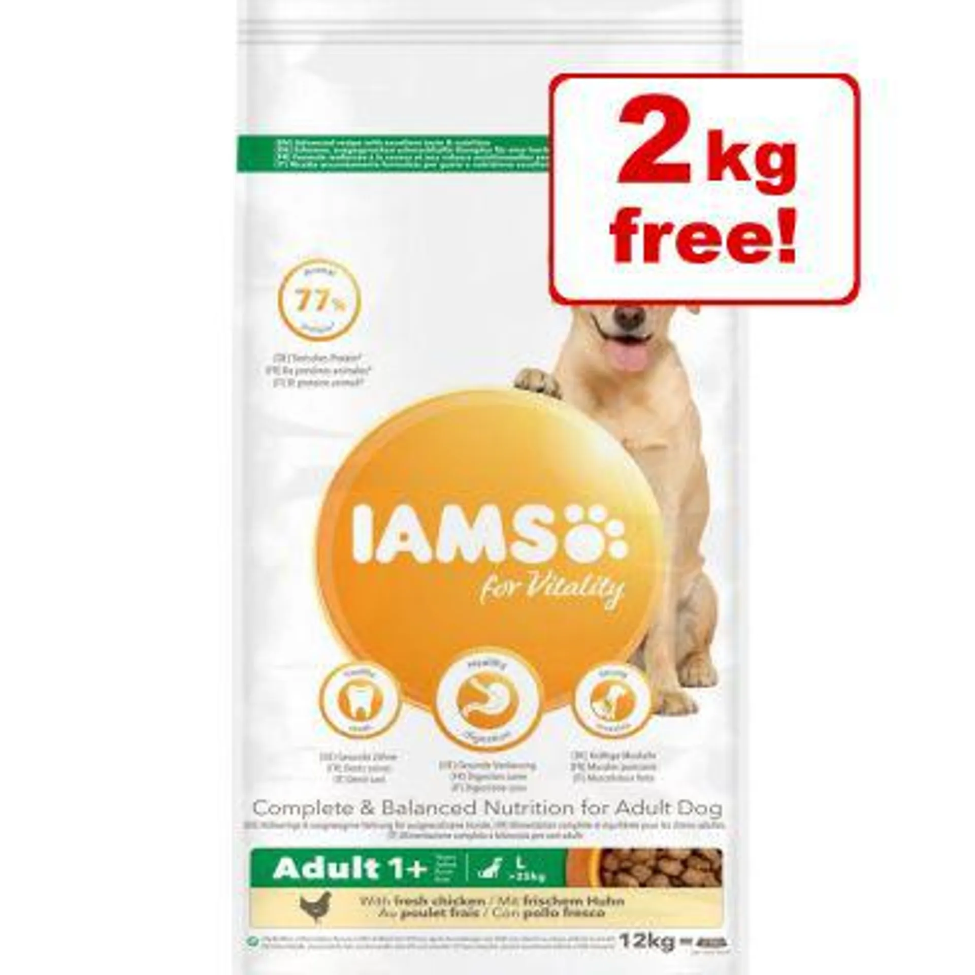 12kg IAMS Vitality Dry Dog Food - 10kg + 2kg Free!*
