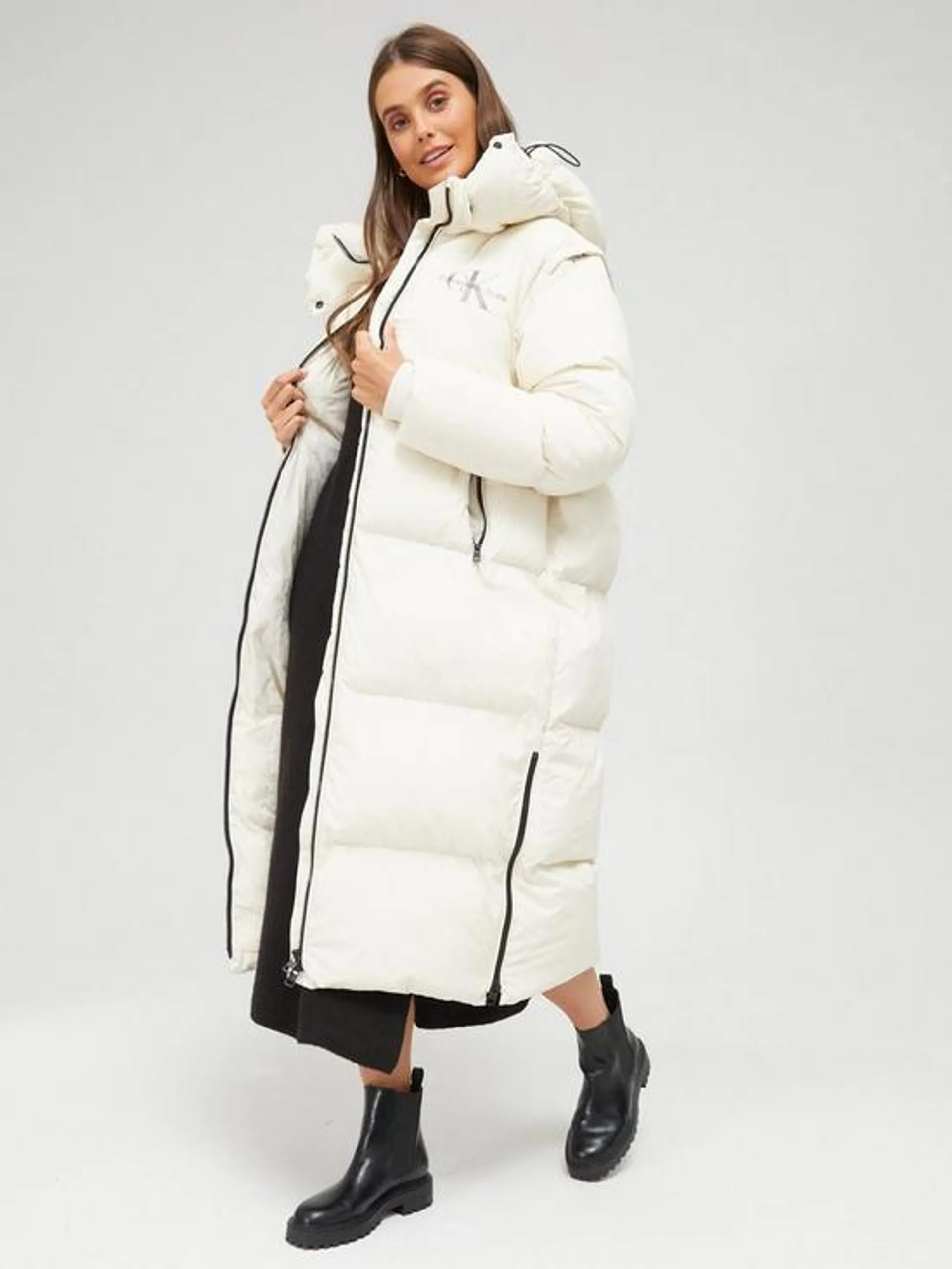 Removable Sleeves Long Padded Coat - Off White