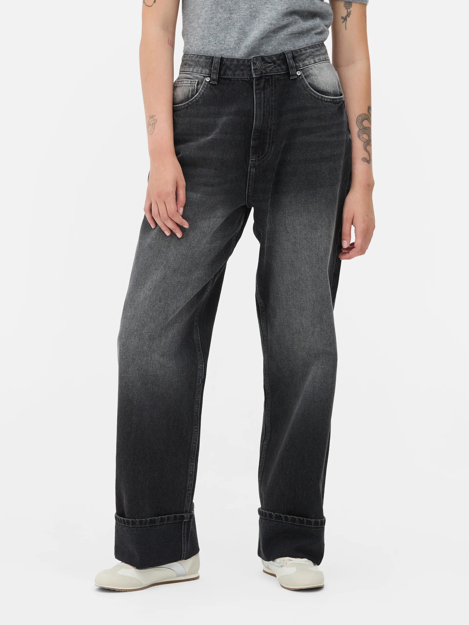 Turn-Up Cuff Straight Leg Jeans