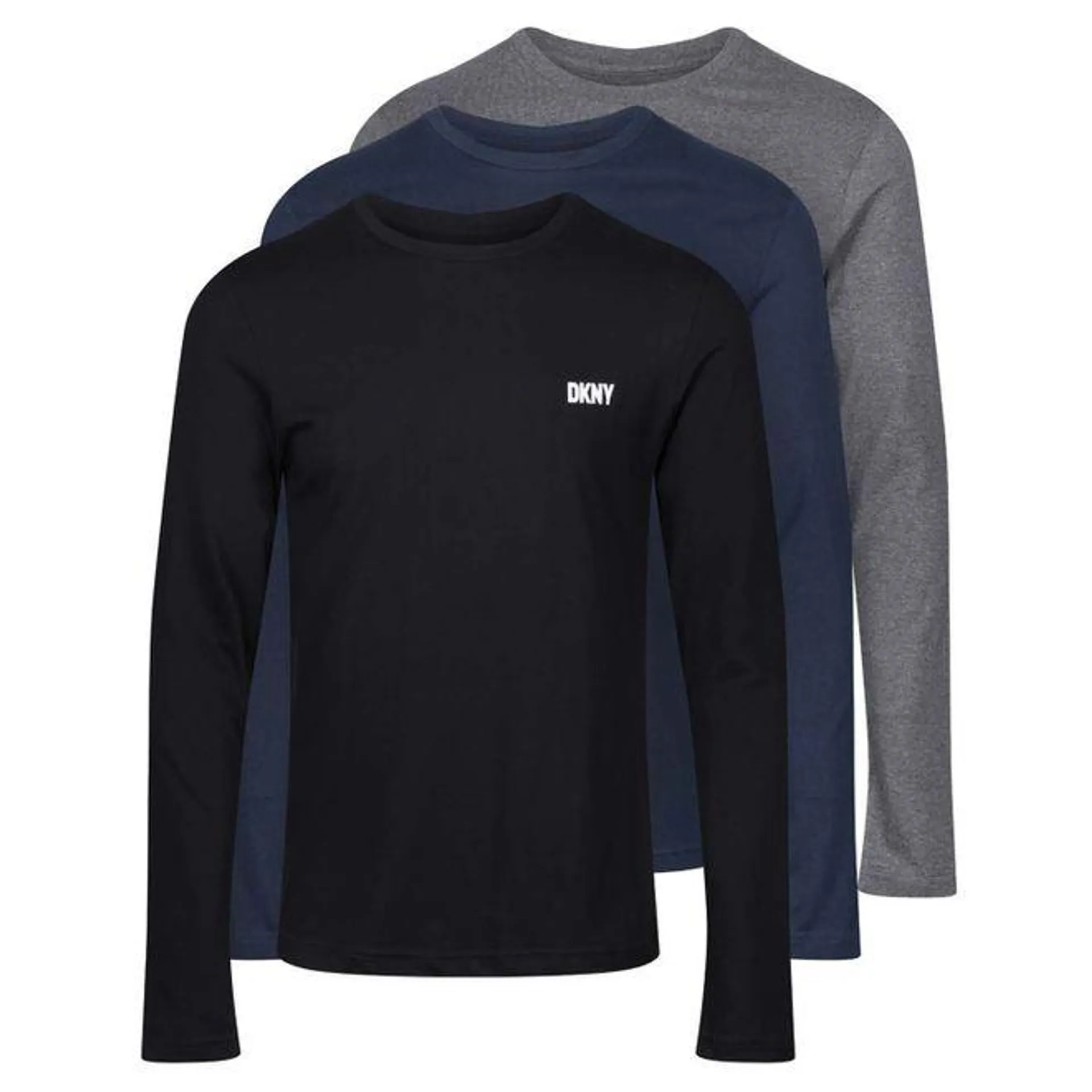 DKNY Mens Warrior 3 Pack Long Sleeve T-Shirt in Navy Grey