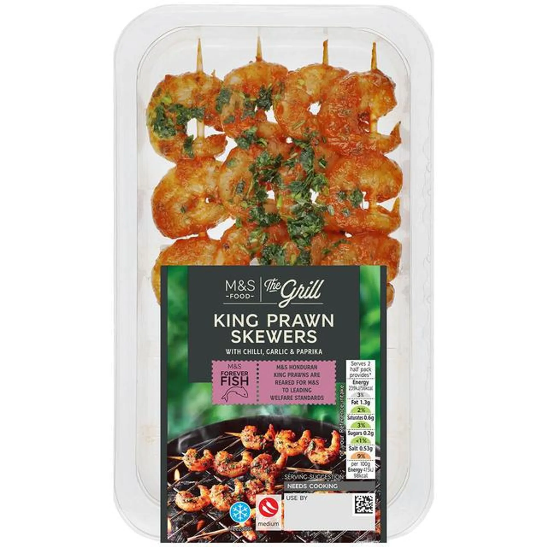 M&S King Prawn Skewers with Chilli, Garlic & Paprika 115g