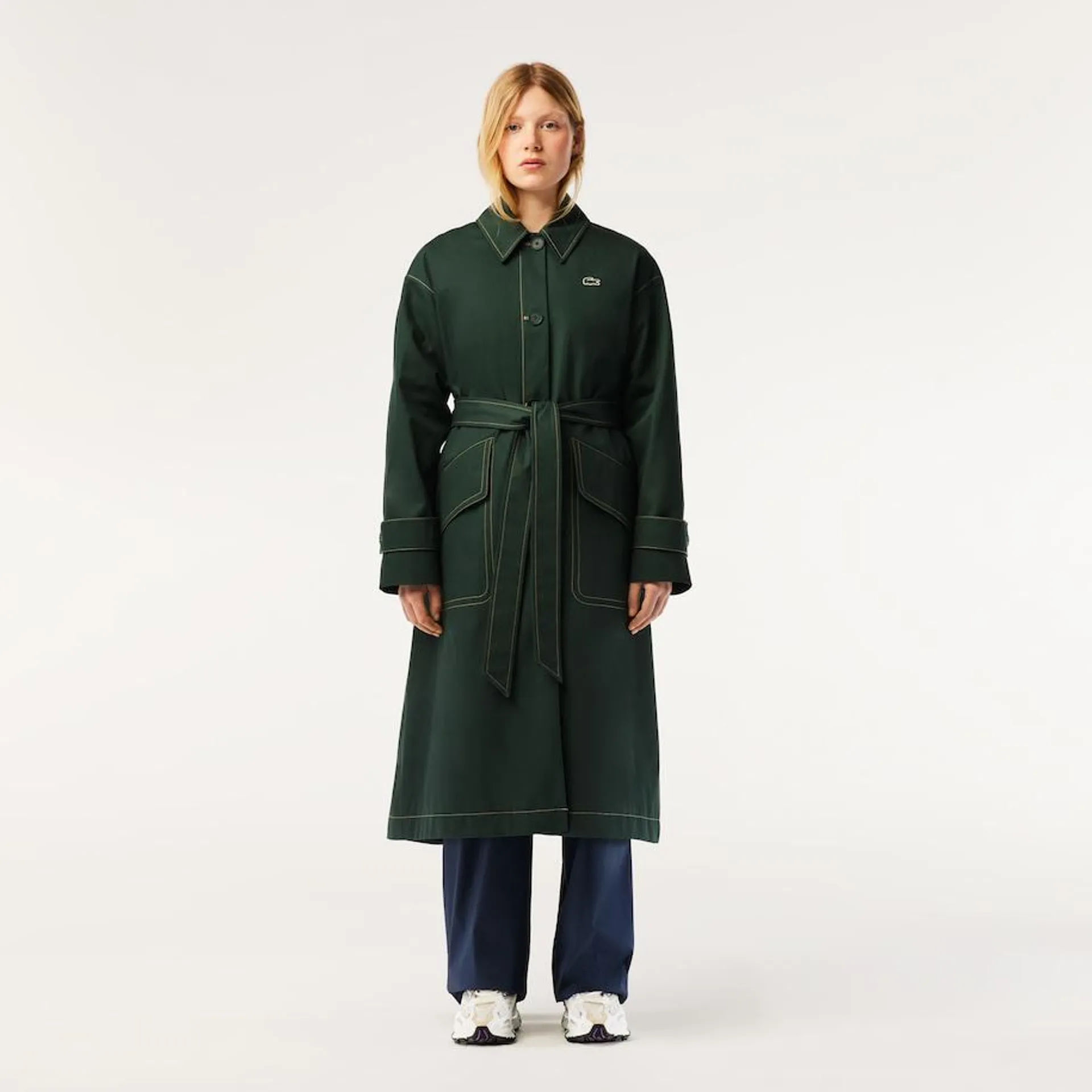 Oversized Belted Cotton Twill Trench Coat