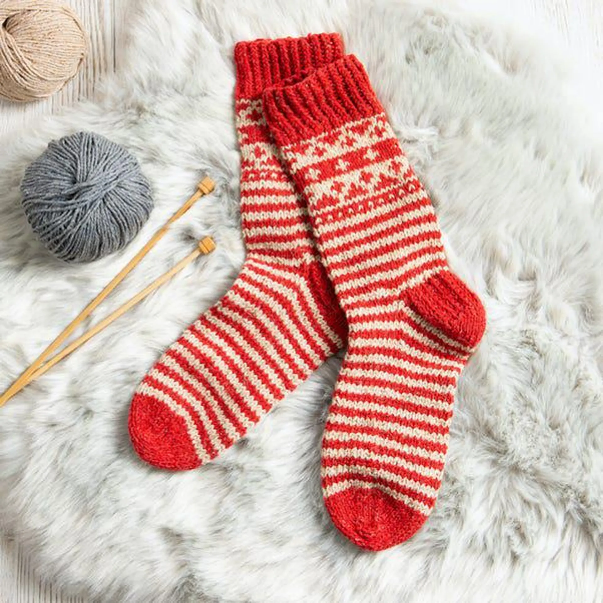 Wool Couture Striped Fair Isle Socks Knit Kit Red