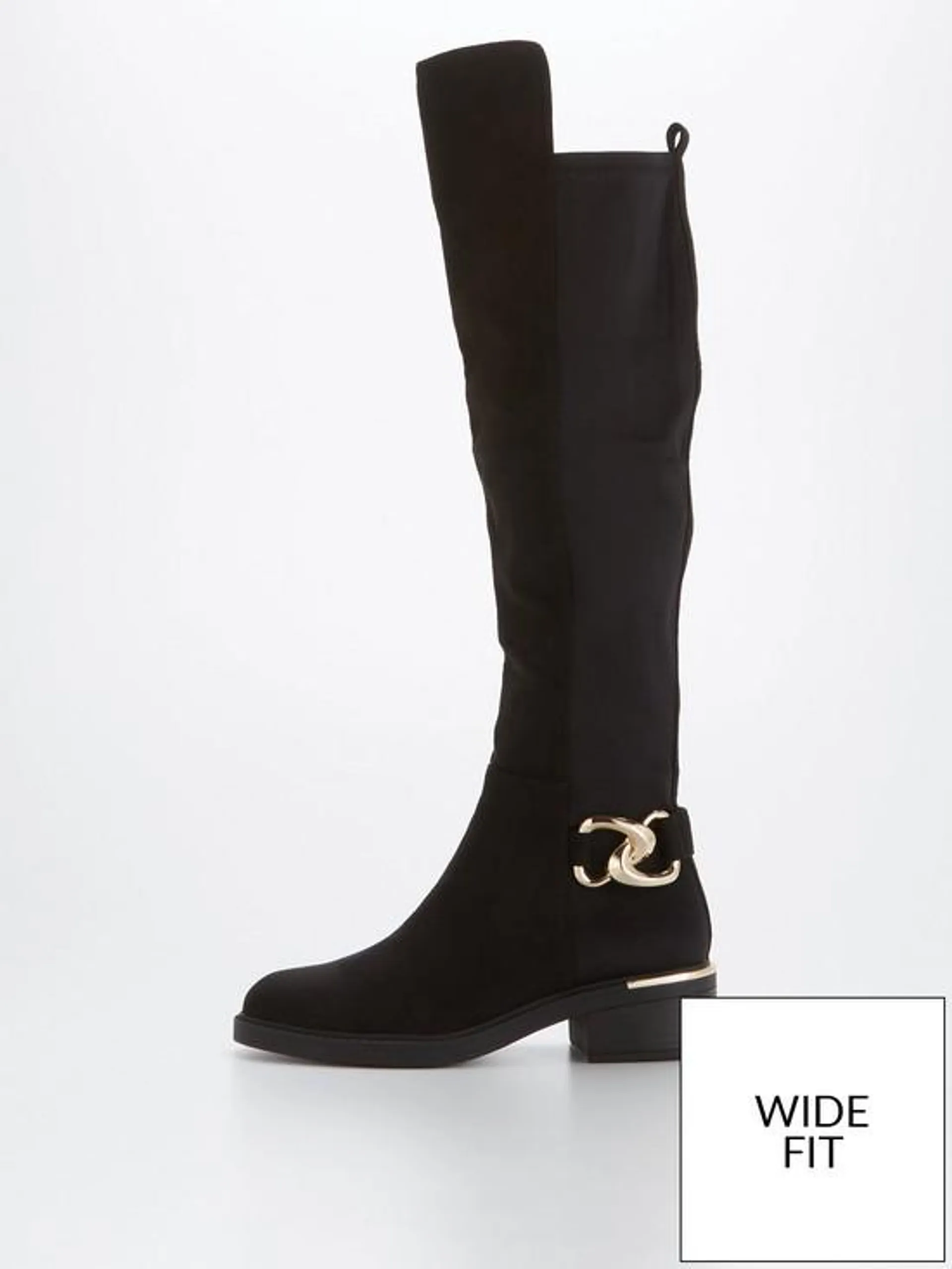 Wide Fit Stretch Back Over The Knee Boot - Black