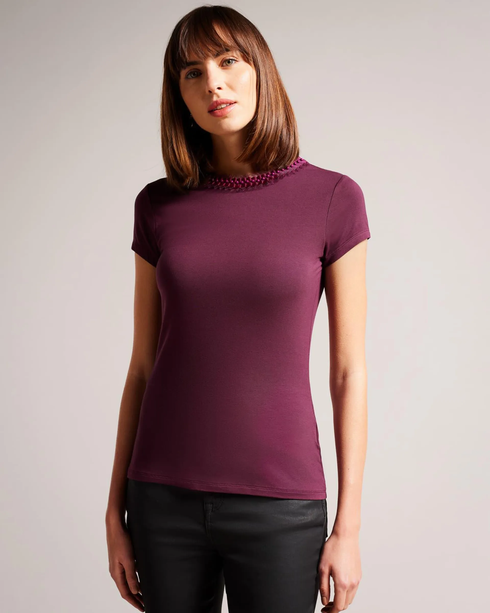 Frill Neck Fitted T Shirt