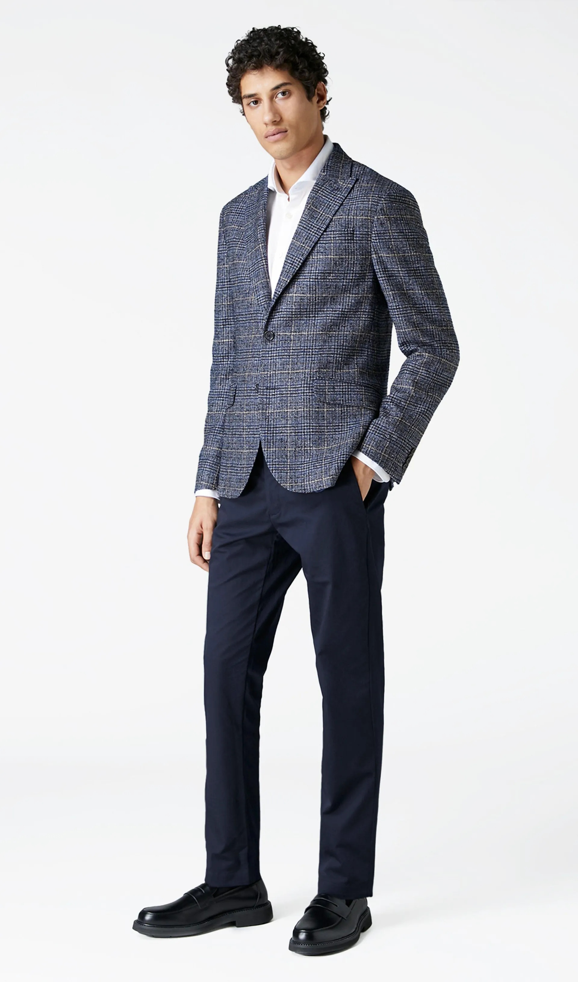 Rivington Wool Silk Slim Fit Blue Checked Jacket