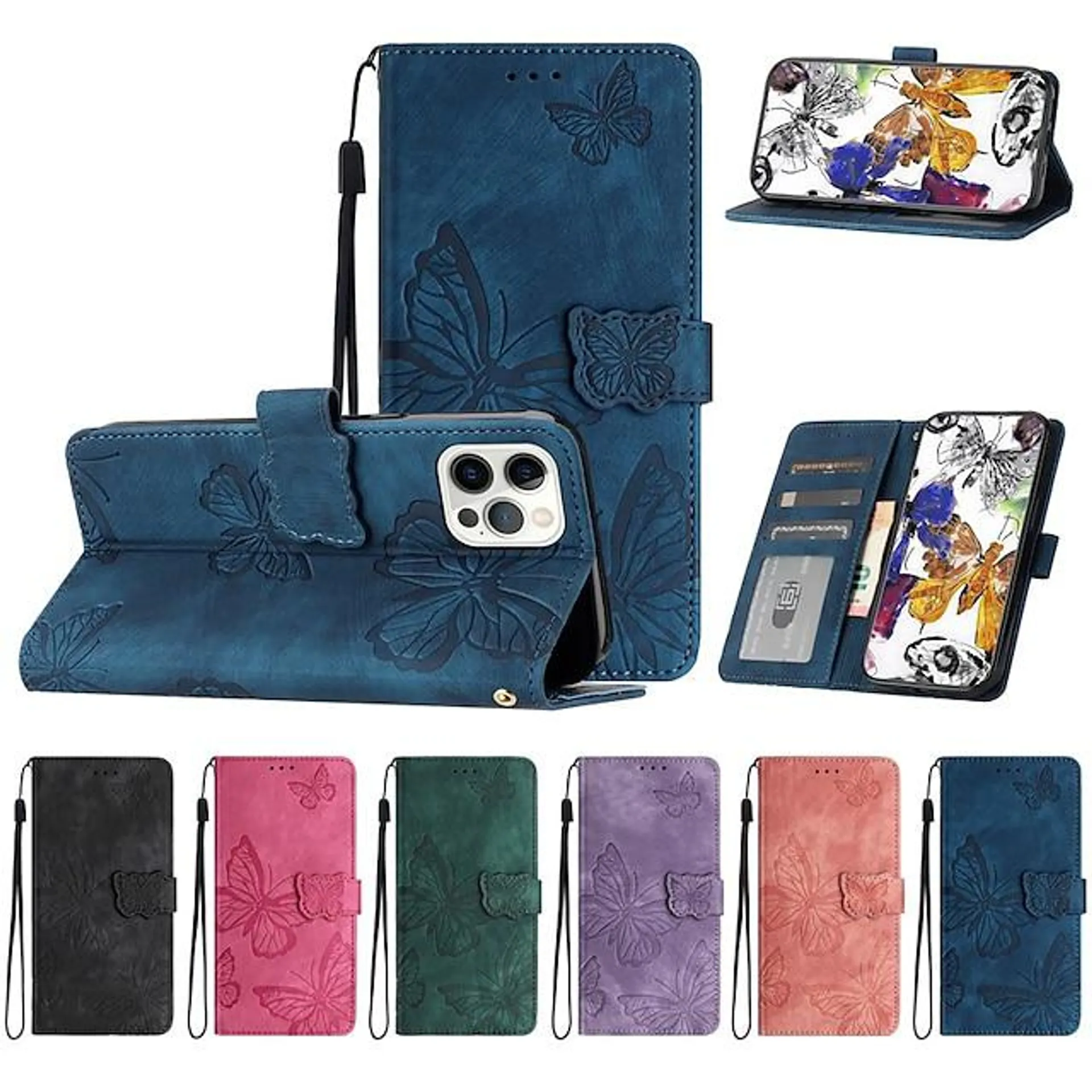 Phone Case For Apple Wallet Case iPhone 14 Pro Max Plus 13 12 11 Mini X XR XS 8 7 Flip Wallet Full Body Protective Butterfly TPU PU Leather