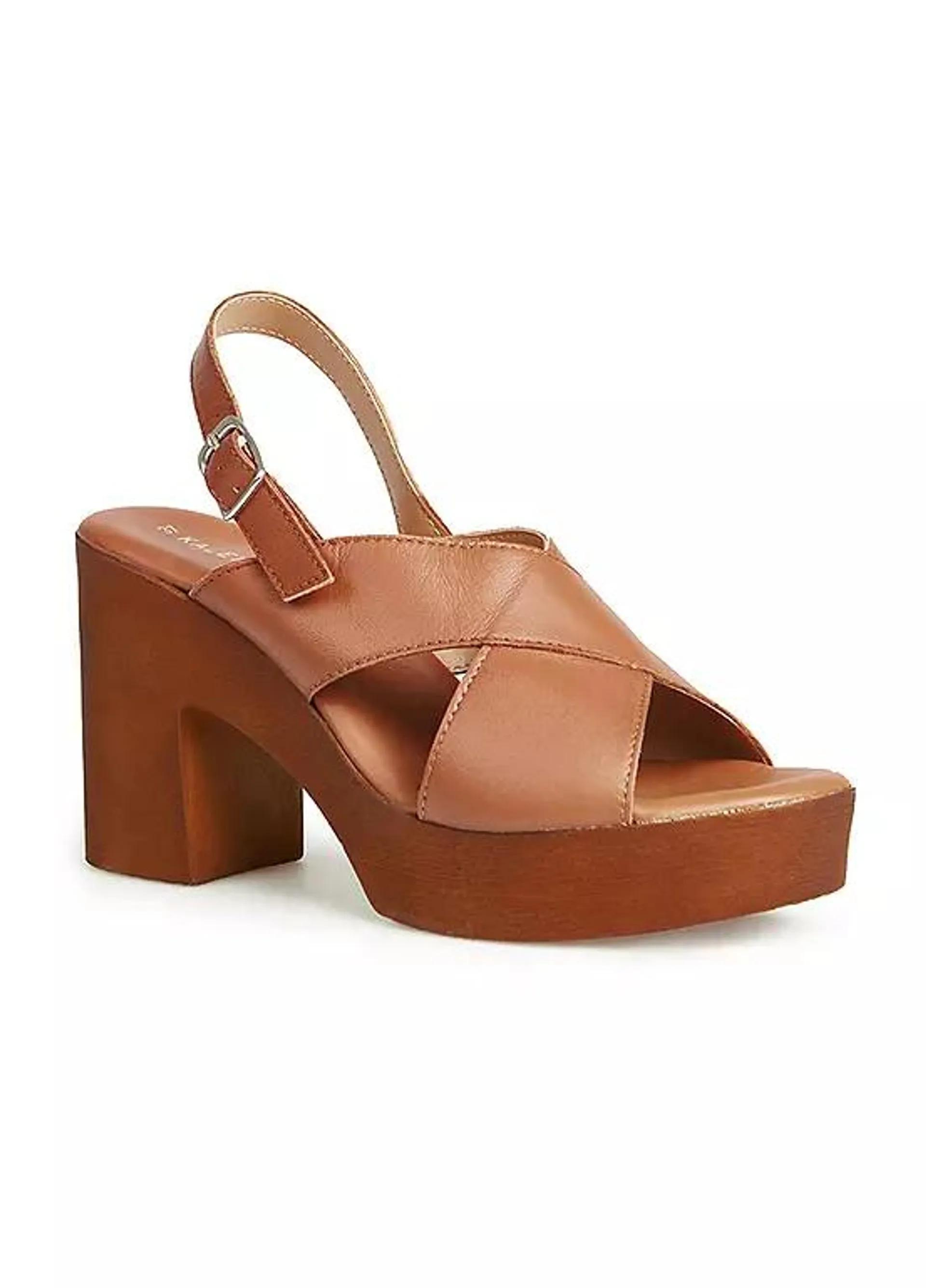 Kaleidoscope Tan Italian Leather Crossover Platform Heeled Sandals