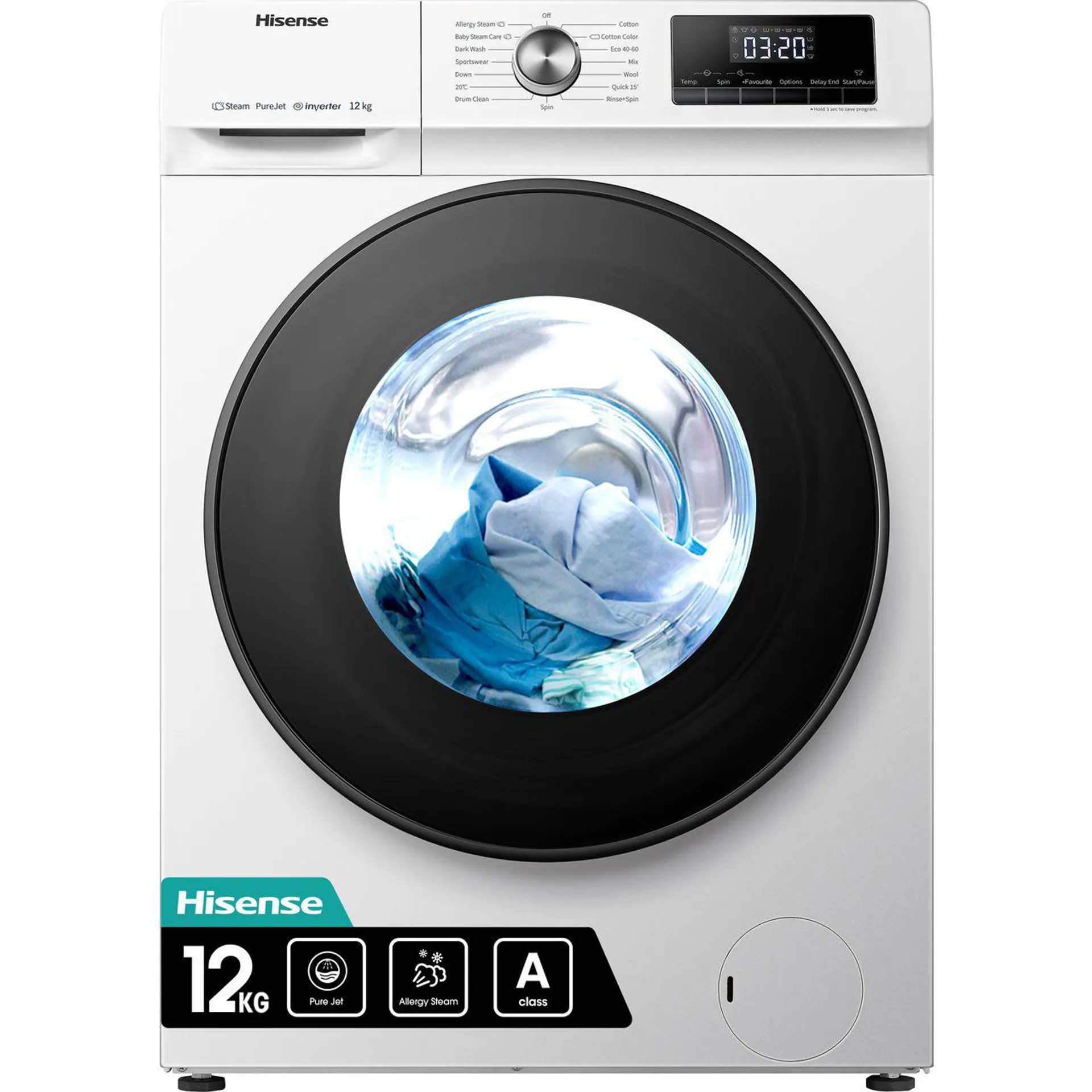 Hisense WFQA1214EVJM 12kg Washing Machine with 1400 rpm - White - A Rated