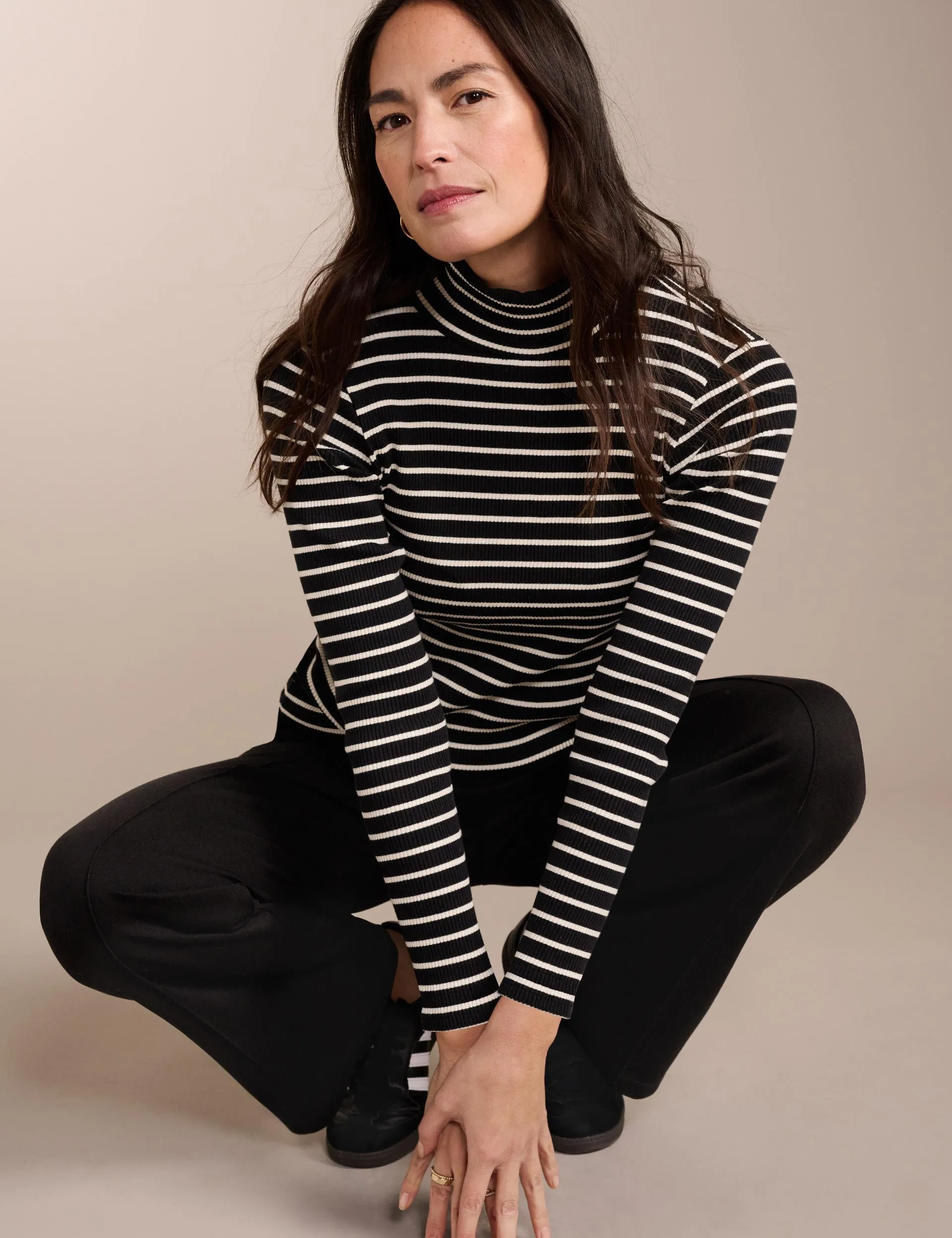 Cotton Rich Striped Funnel Neck Top