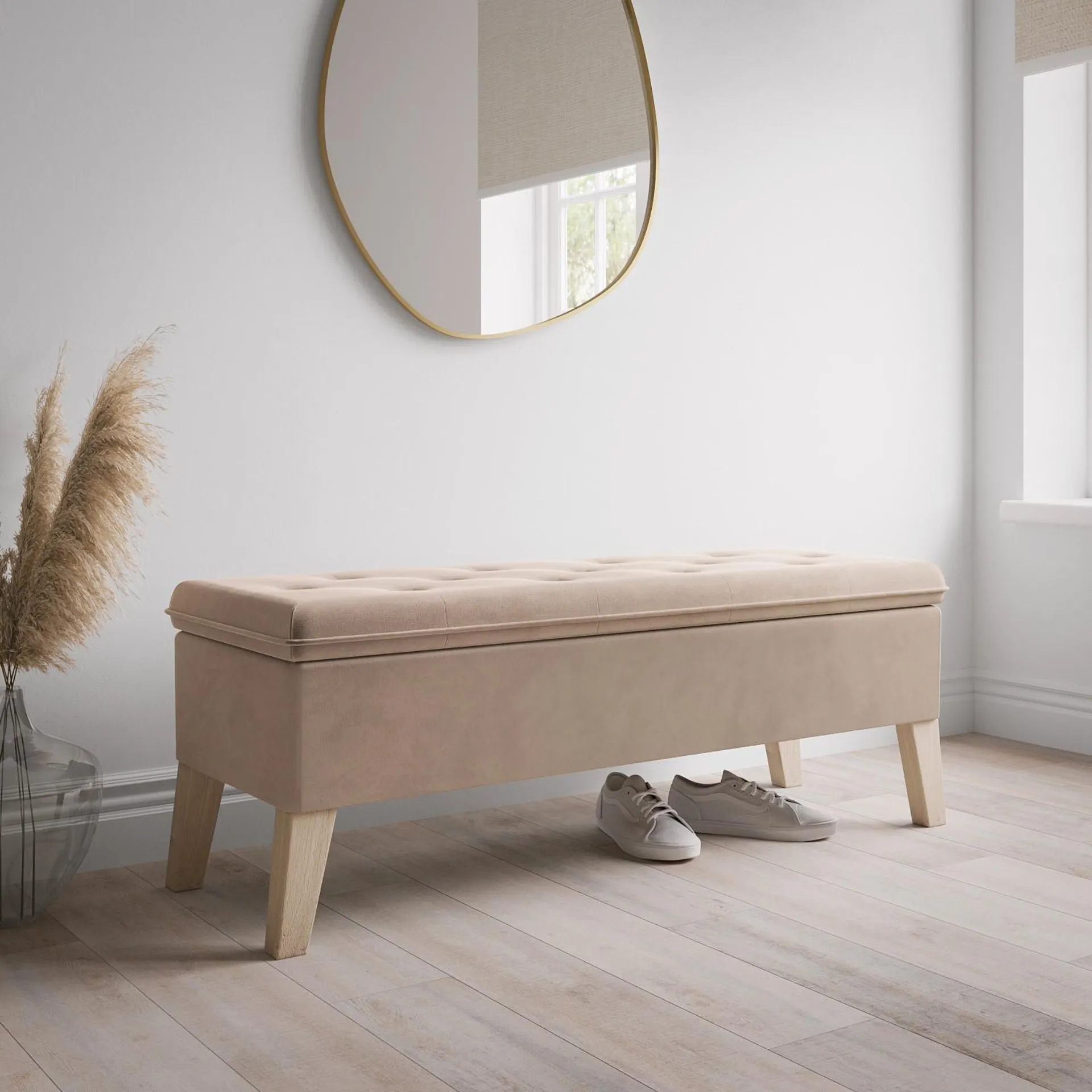 Hallway Storage Bench Seat in Beige Velvet - Cameron