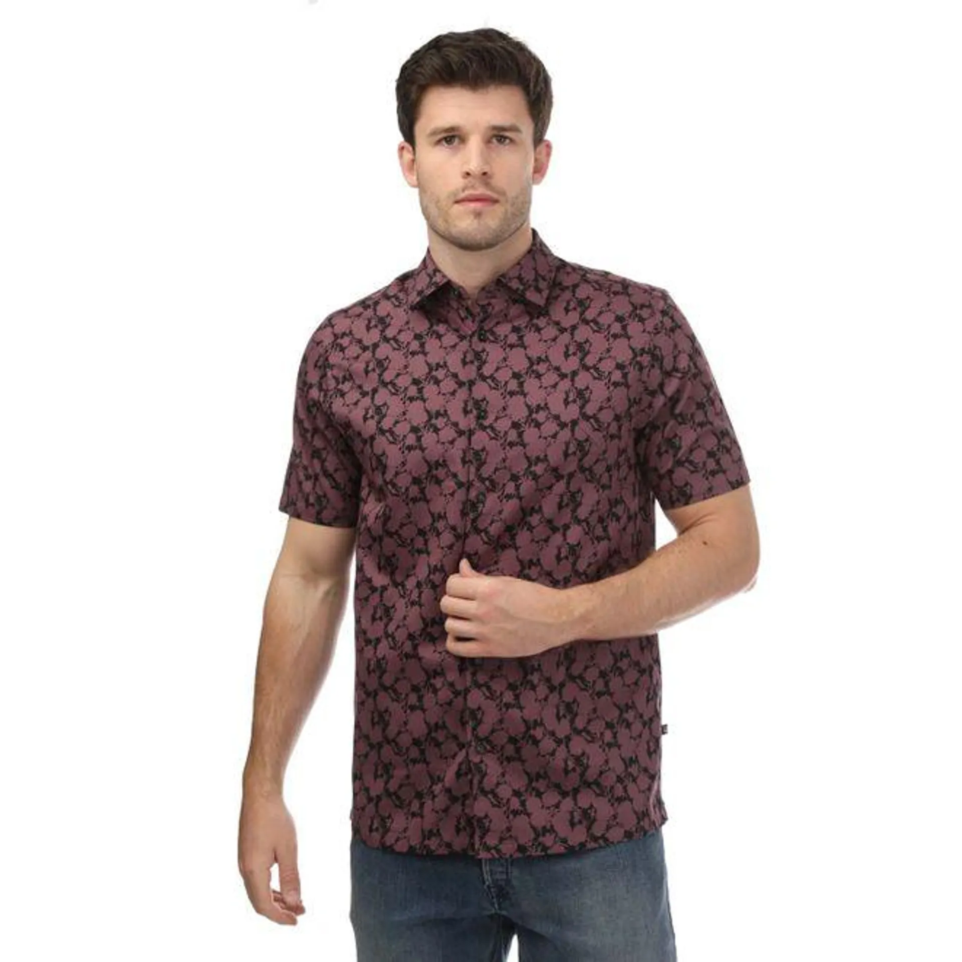 Ted Baker Comsho Floral Print Shirt in red maroon