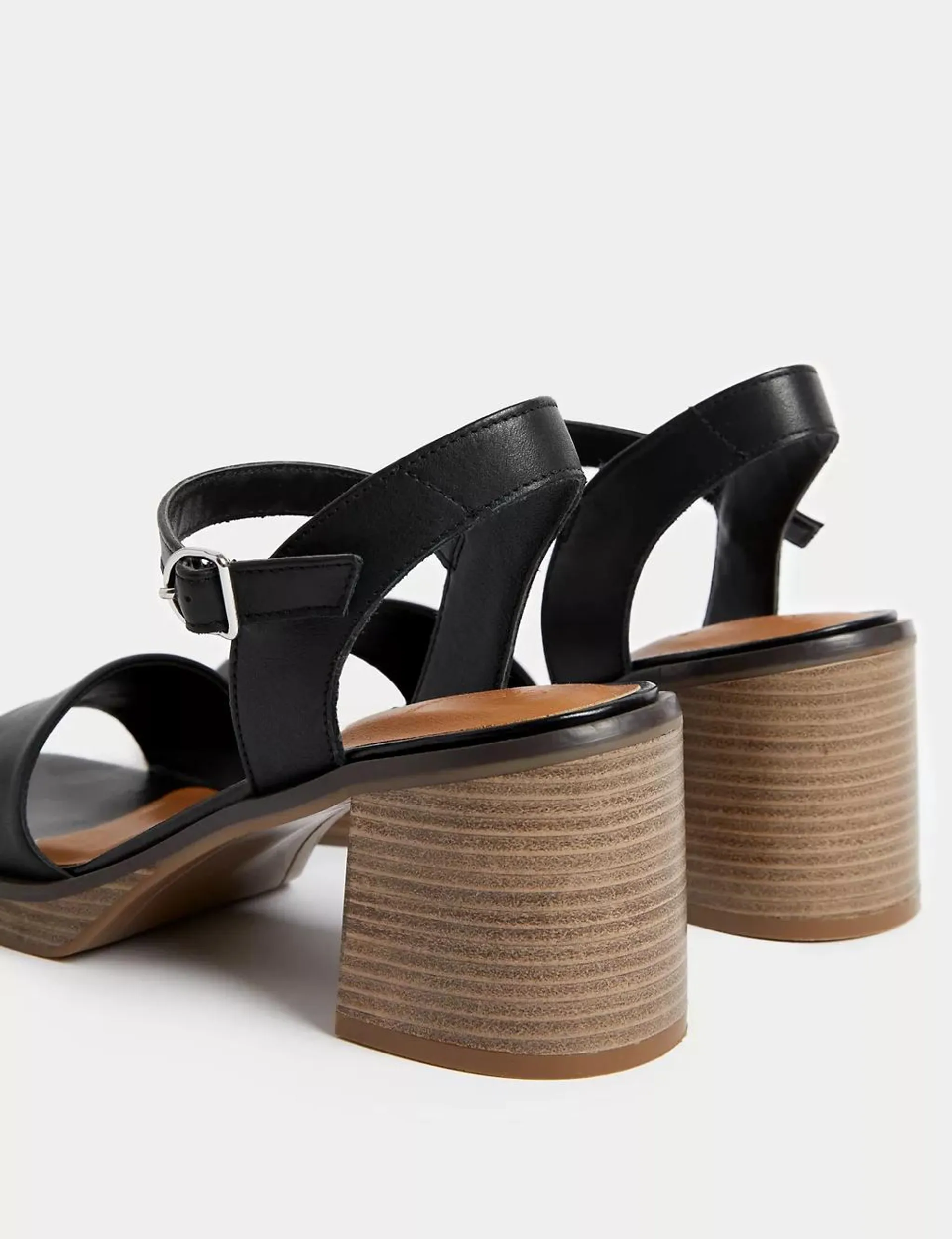 Leather Ankle Strap Block Heel Sandals