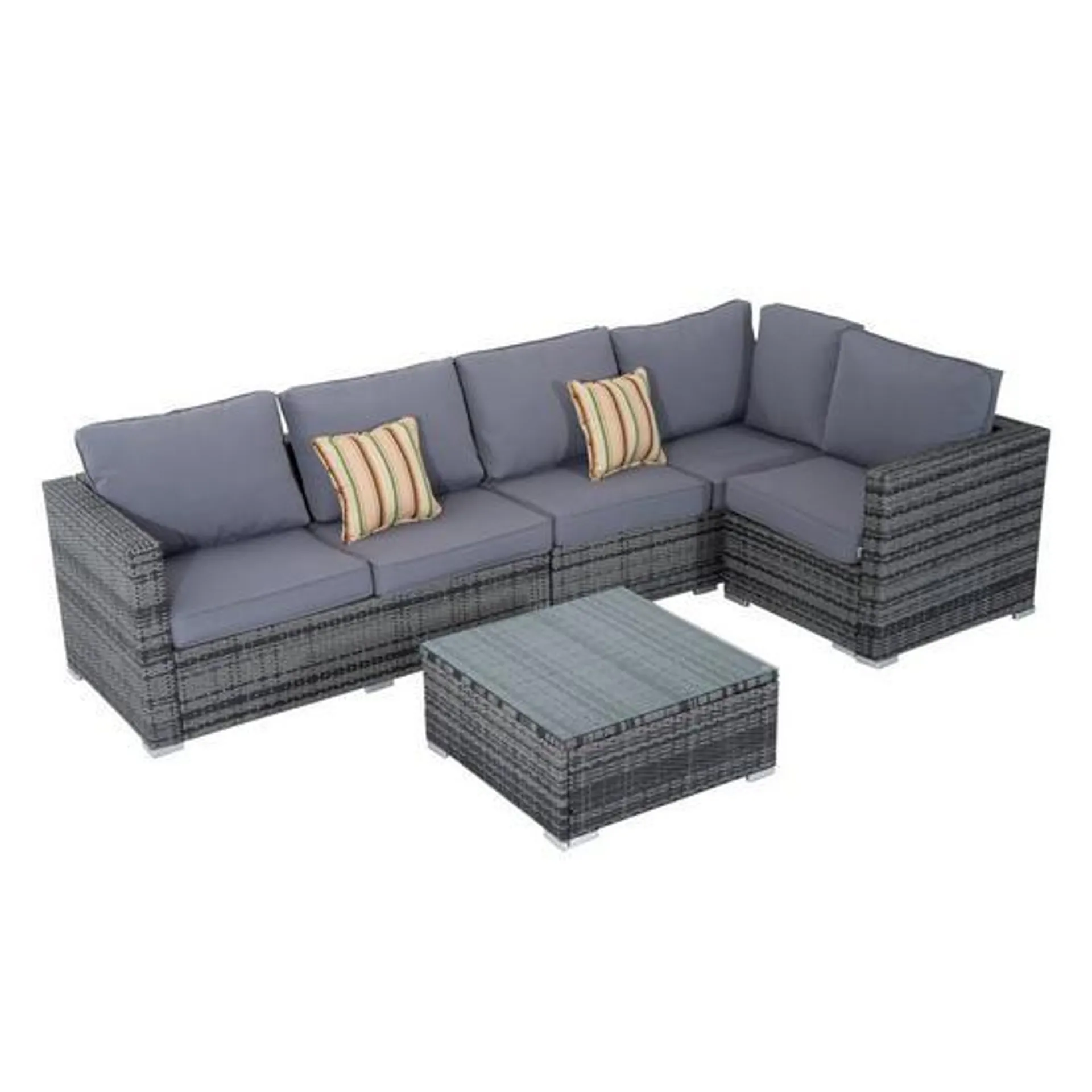 4 PCs Rattan Furniture Set Sofa Chair Seat Wicker Coffee Table Aluminum Grey